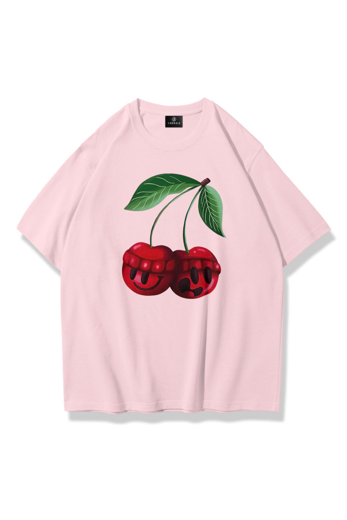 Kadın Cherry Face Tshirt Pembe