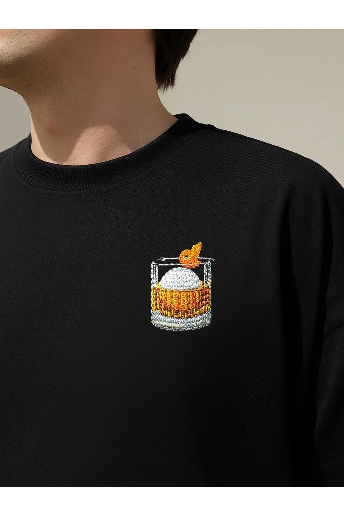 Unisex Premium Old Fashioned Nakışlı Tshirt Siyah