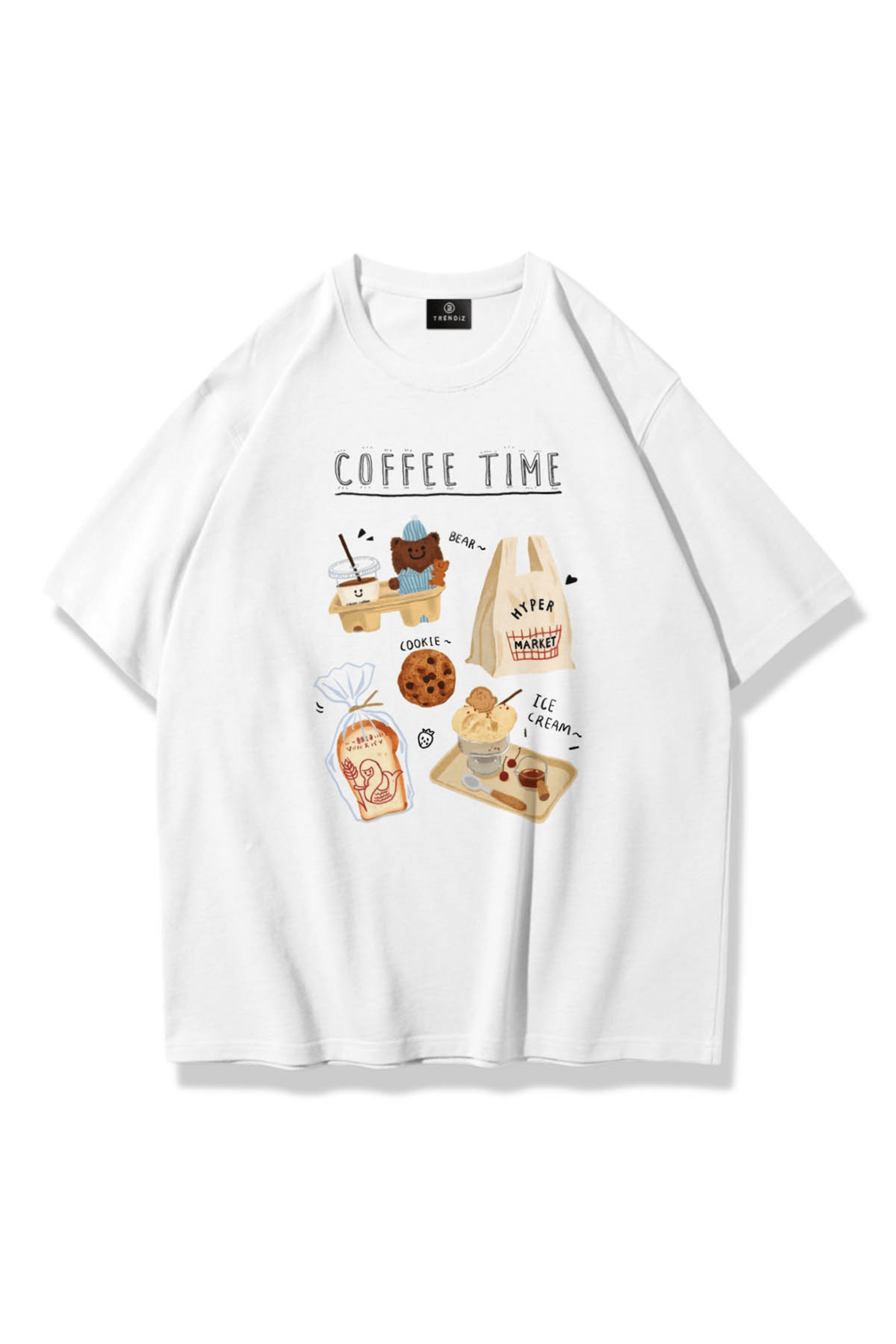 Unisex Coffee Time Tshirt Beyaz