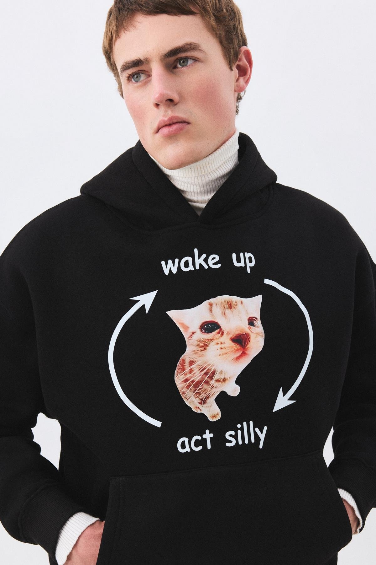 Unisex Wake up Act Silly Sweatshirt Siyah