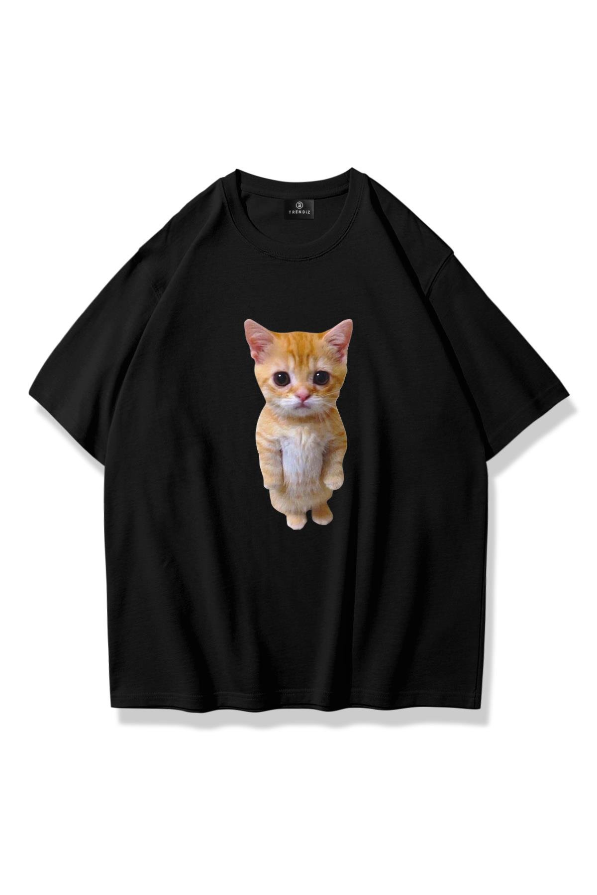 Unisex Sad Cat Tshirt Siyah