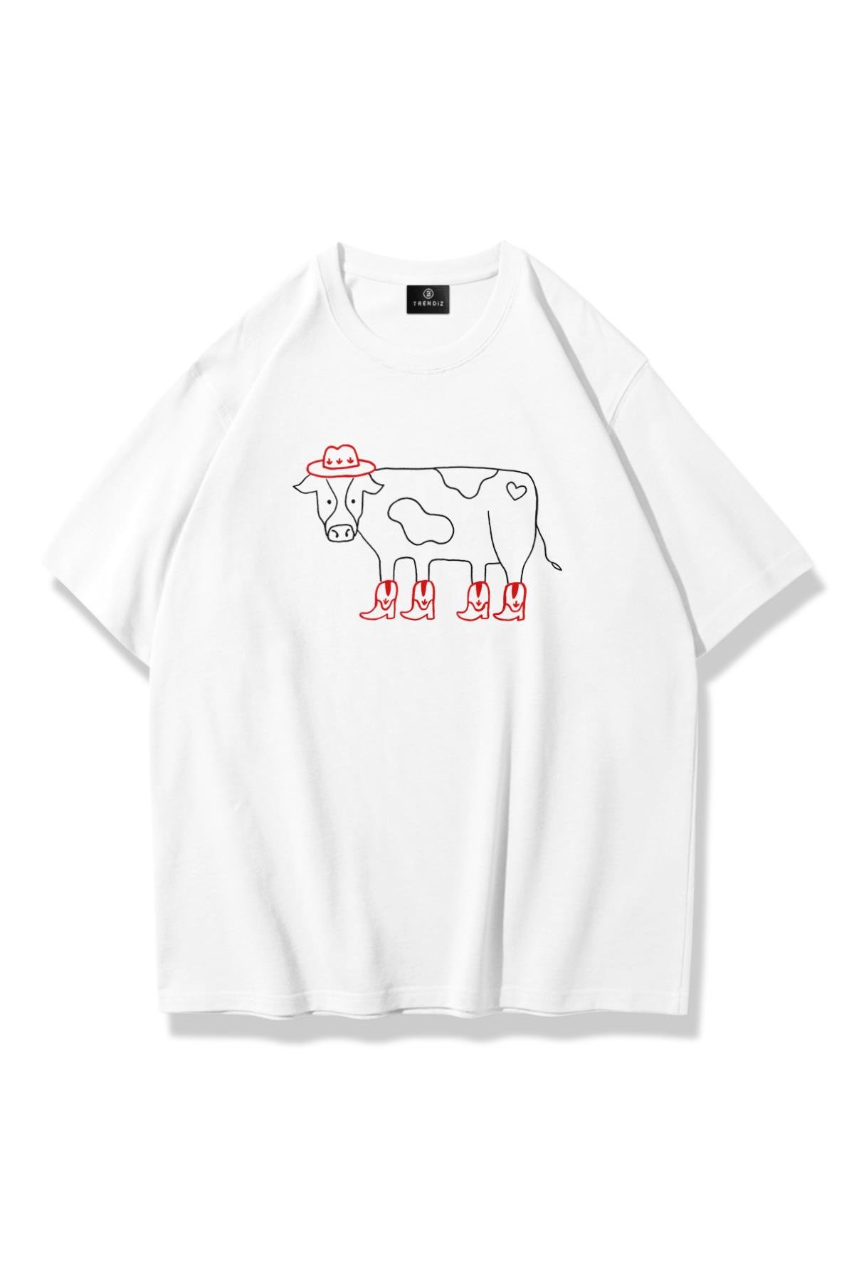 Kadın Kovboy İnek Tshirt Beyaz