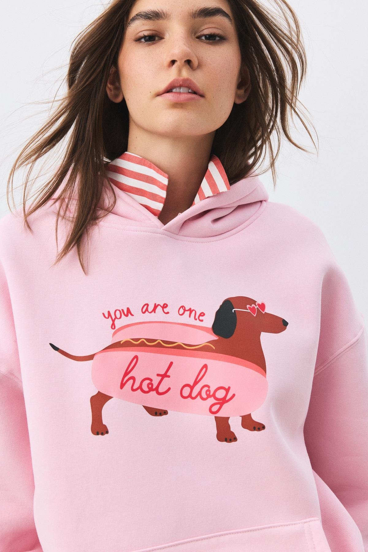Kadın Hotdog Sweatshirt Pembe