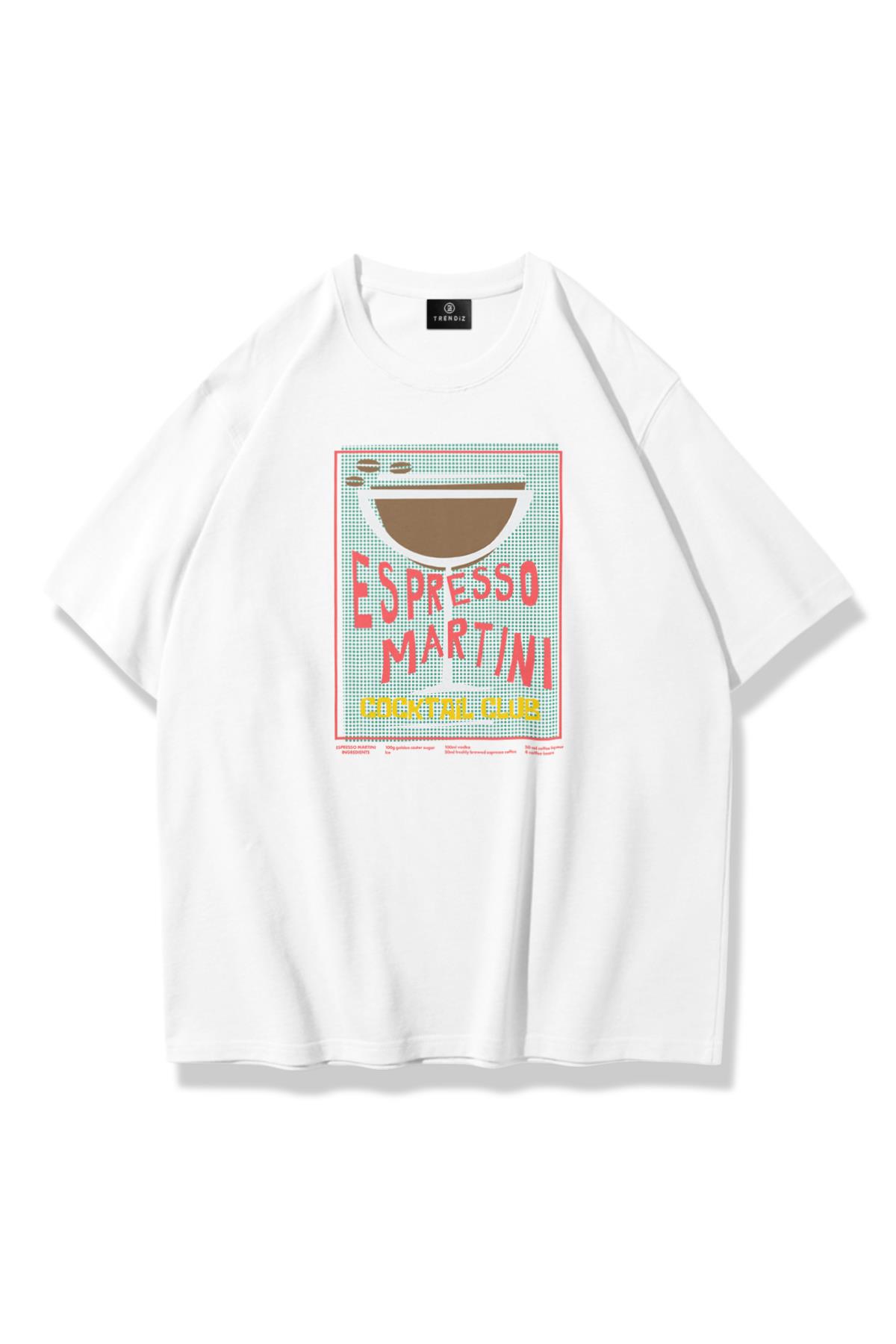Unisex Espresso Martini Poster Tshirt Beyaz