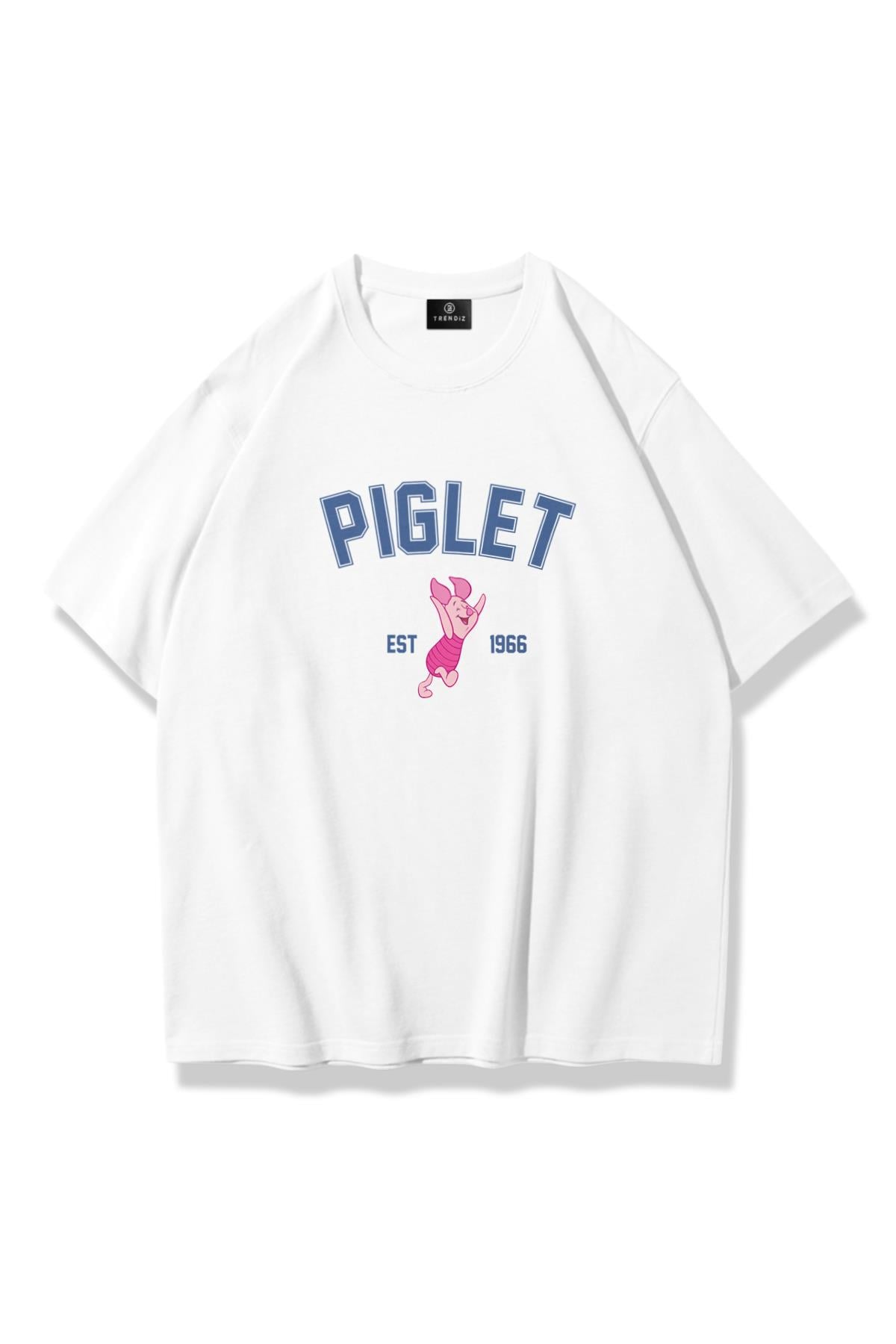 Kadın Piglet College Tshirt Beyaz