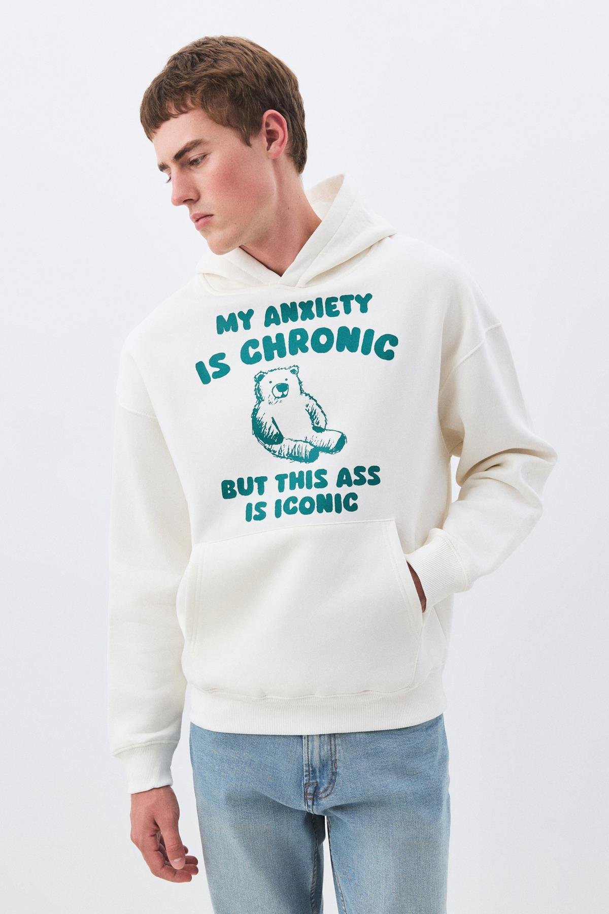 Unisex My Anxiety is Chronic Sweatshirt Beyaz