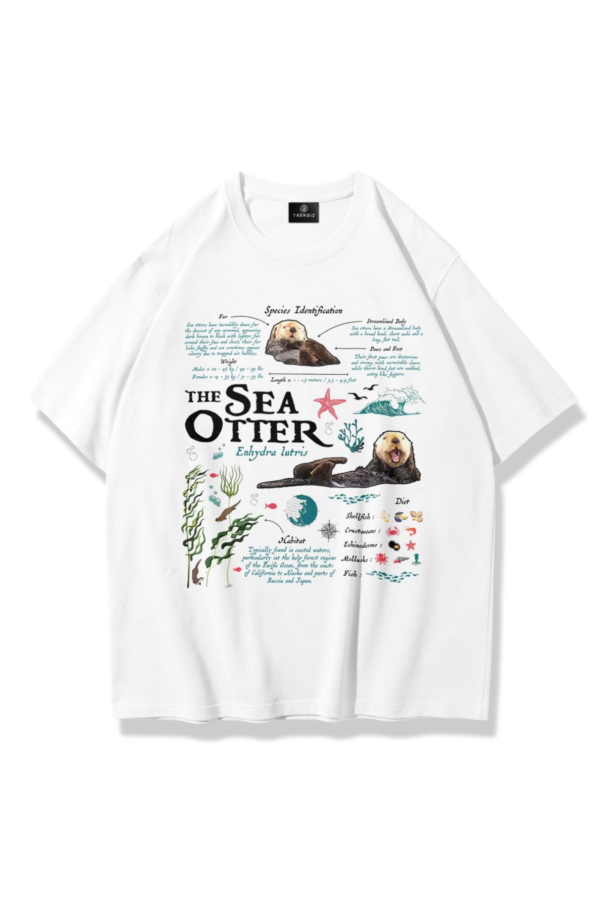 Unisex Sea Otter Tshirt Beyaz