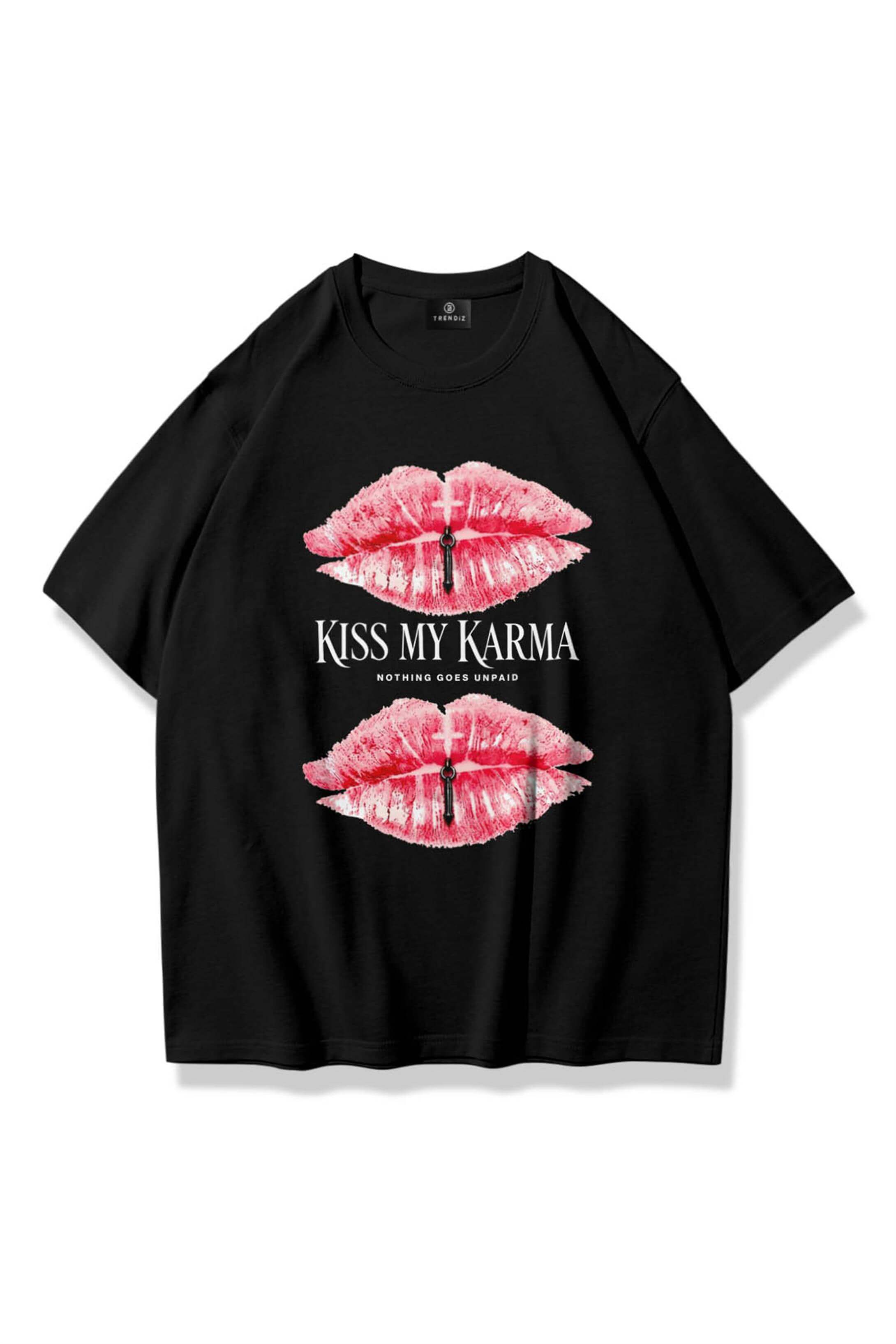 Kadın Kiss My Karma Tshirt Siyah