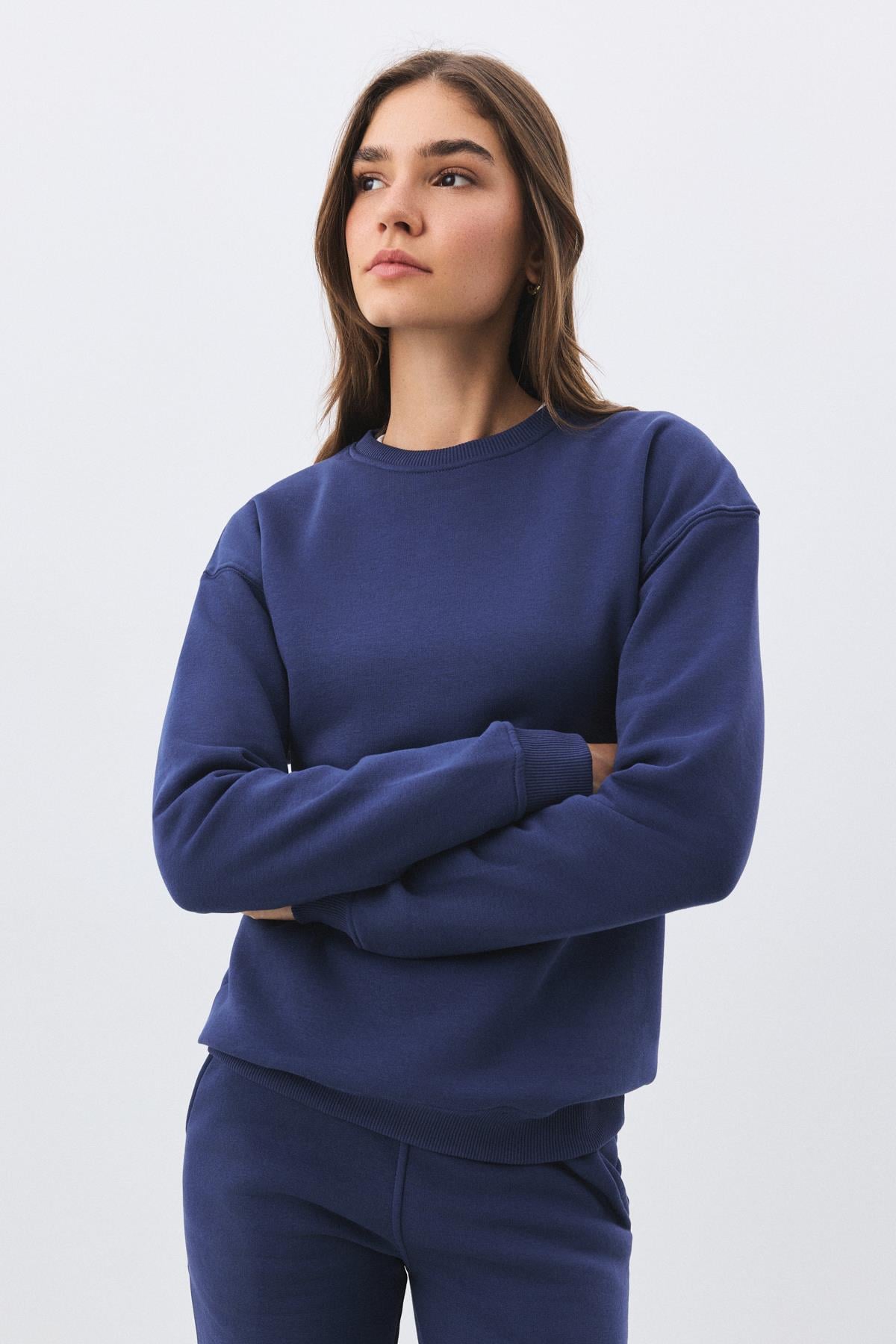 Kadın Premium Bisiklet Yaka Sweatshirt İndigo 2031