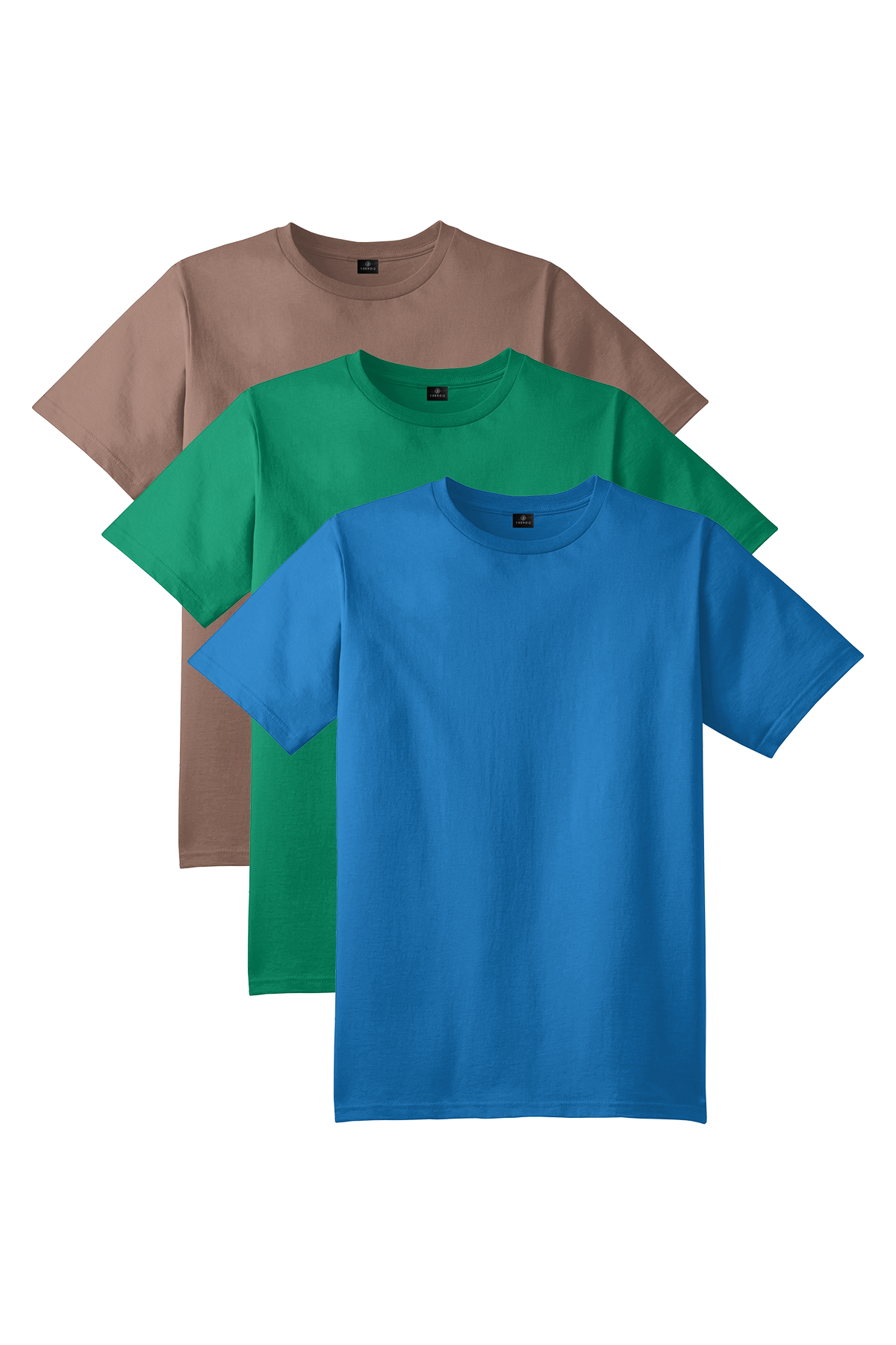 Erkek %100 Pamuk Basic Tshirt 3 lü Paket  Yeşil Kahverengi Mavi 2091