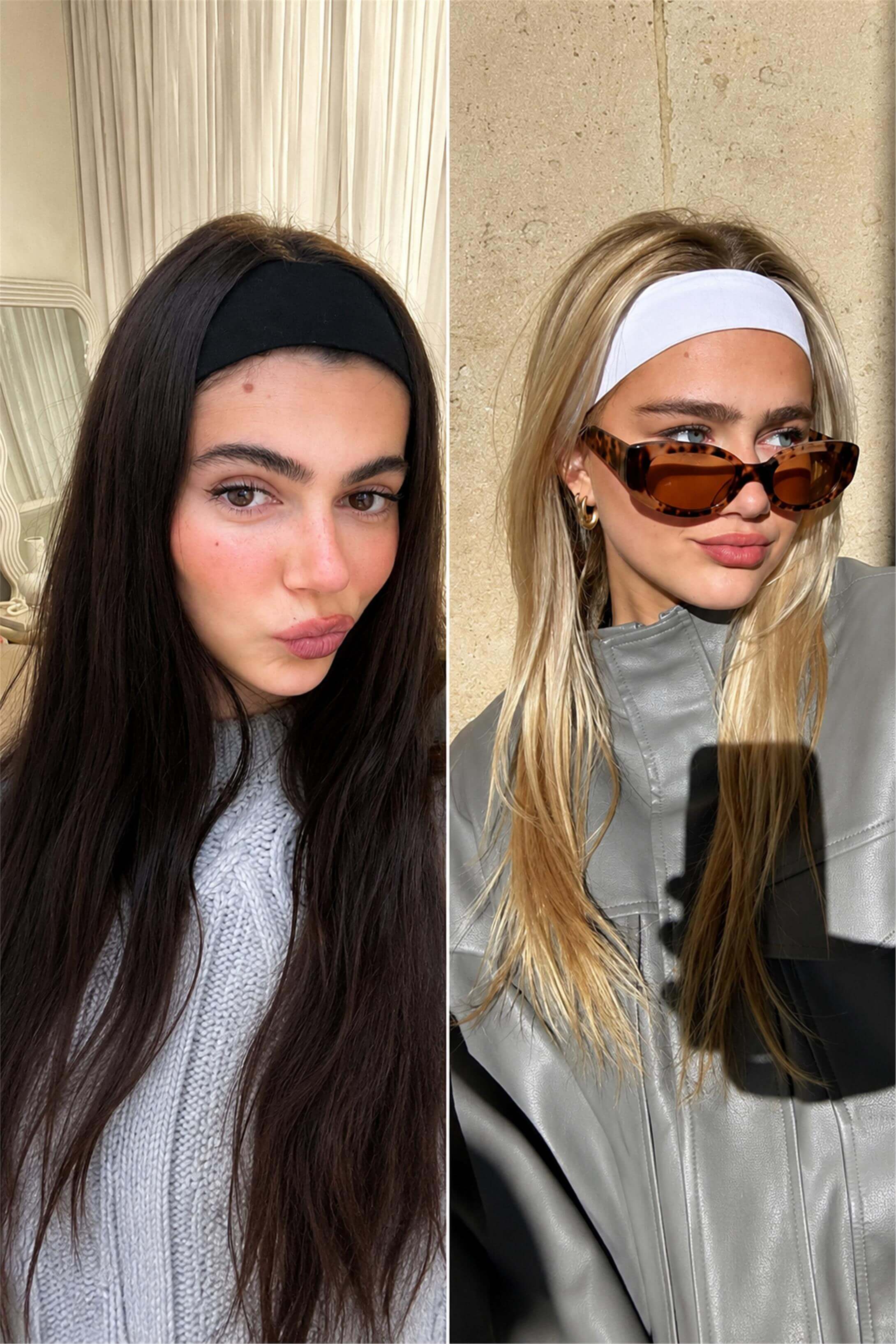 Kadın 2'li Pamuklu Esnek Bandana Seti Siyah Beyaz