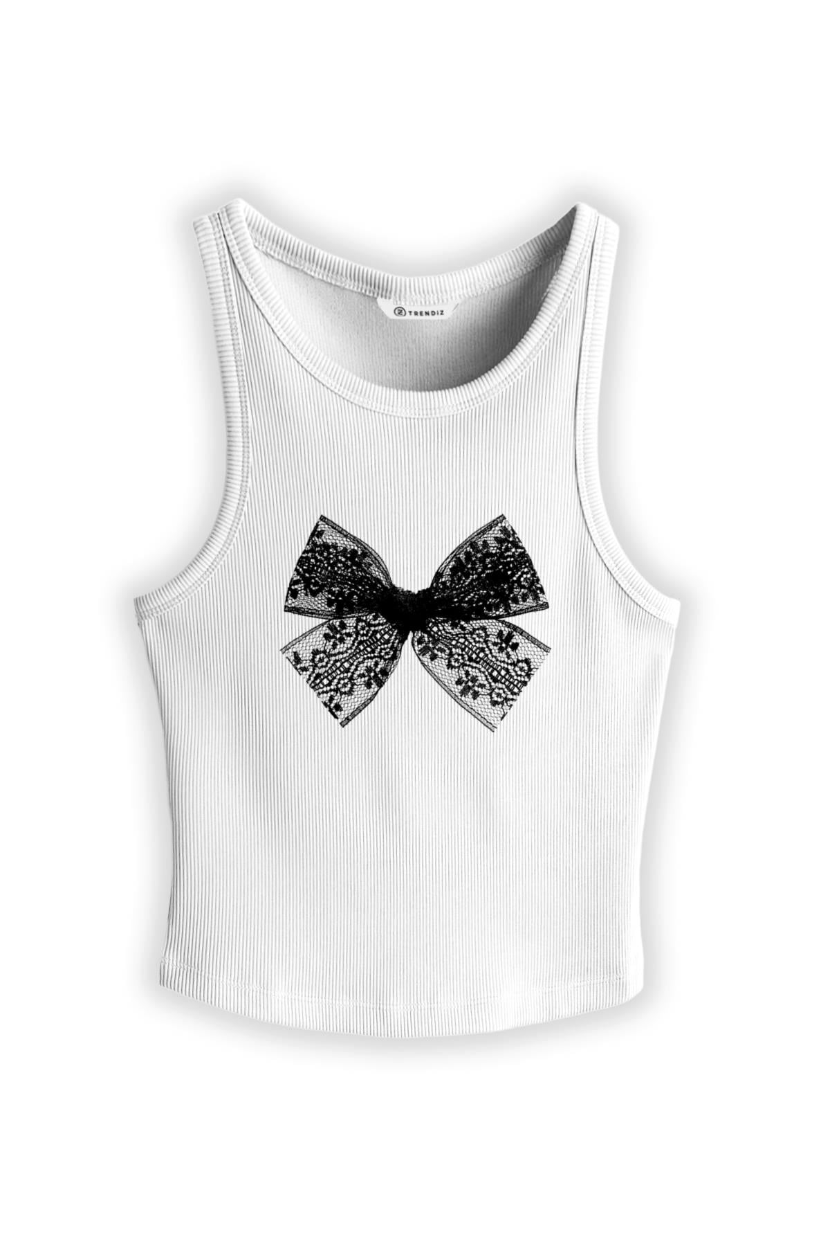 Kadın Black Lace Bow Askılı Atlet Beyaz 9013