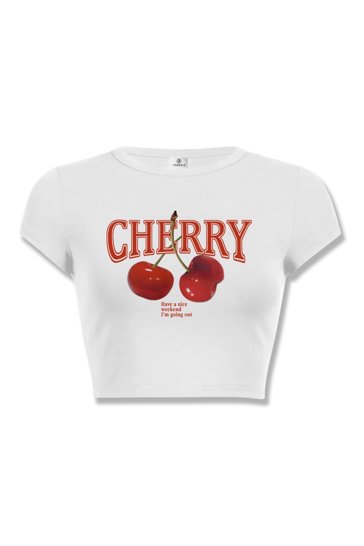 Kadın Have a Nice Weekend Cherry Crop Beyaz