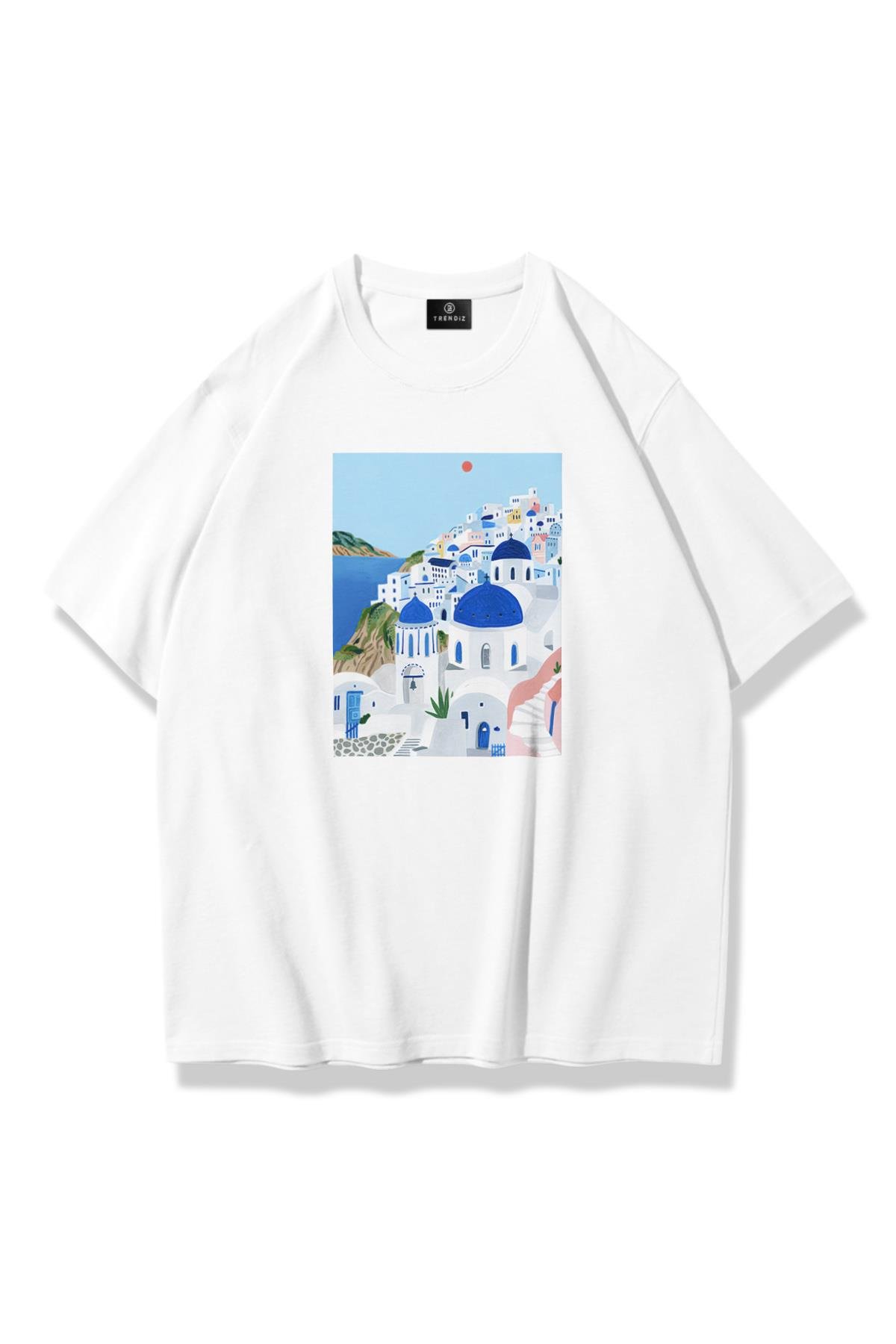Unisex Santorini Tshirt Beyaz