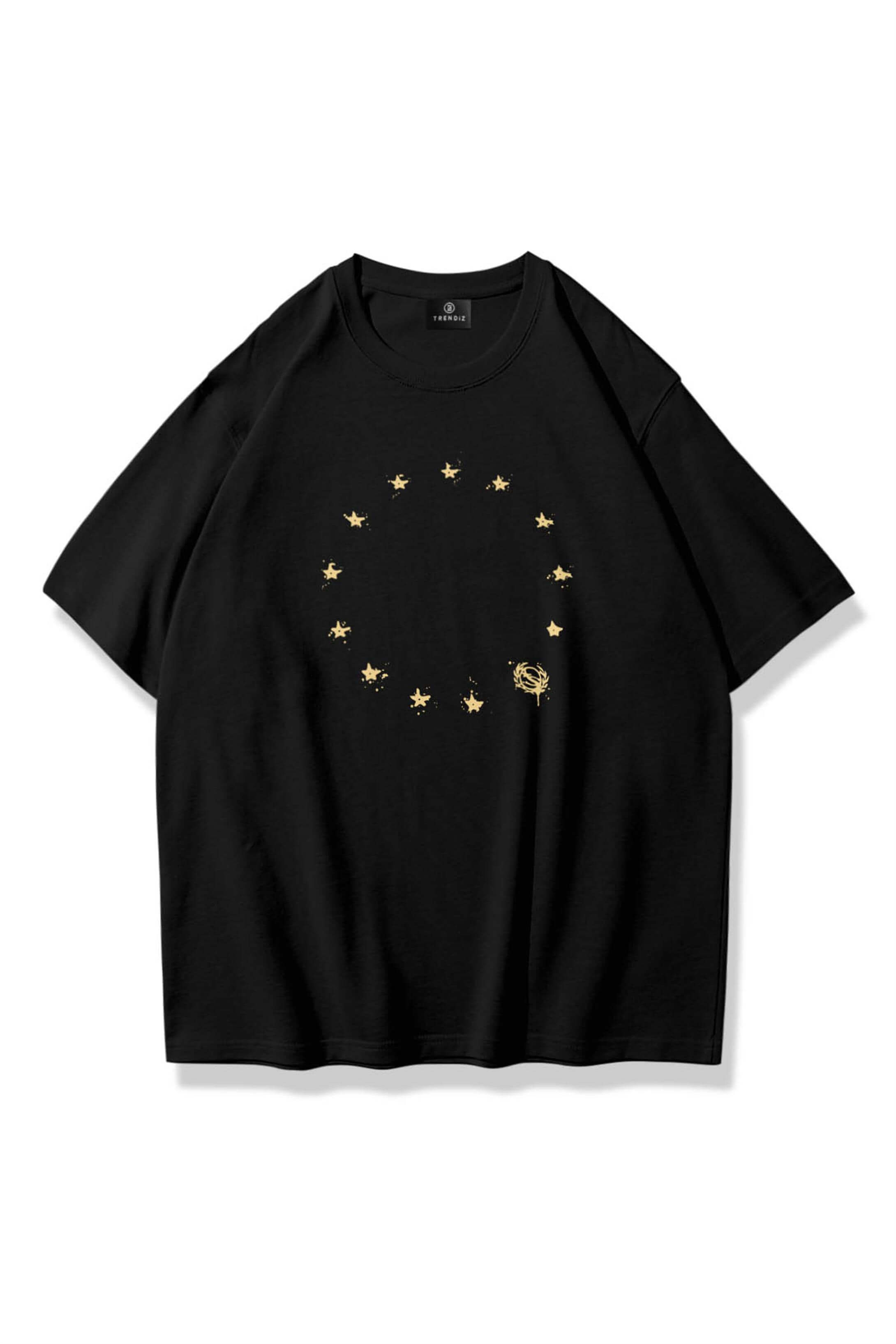 Unisex Crown Stars Tshirt Siyah