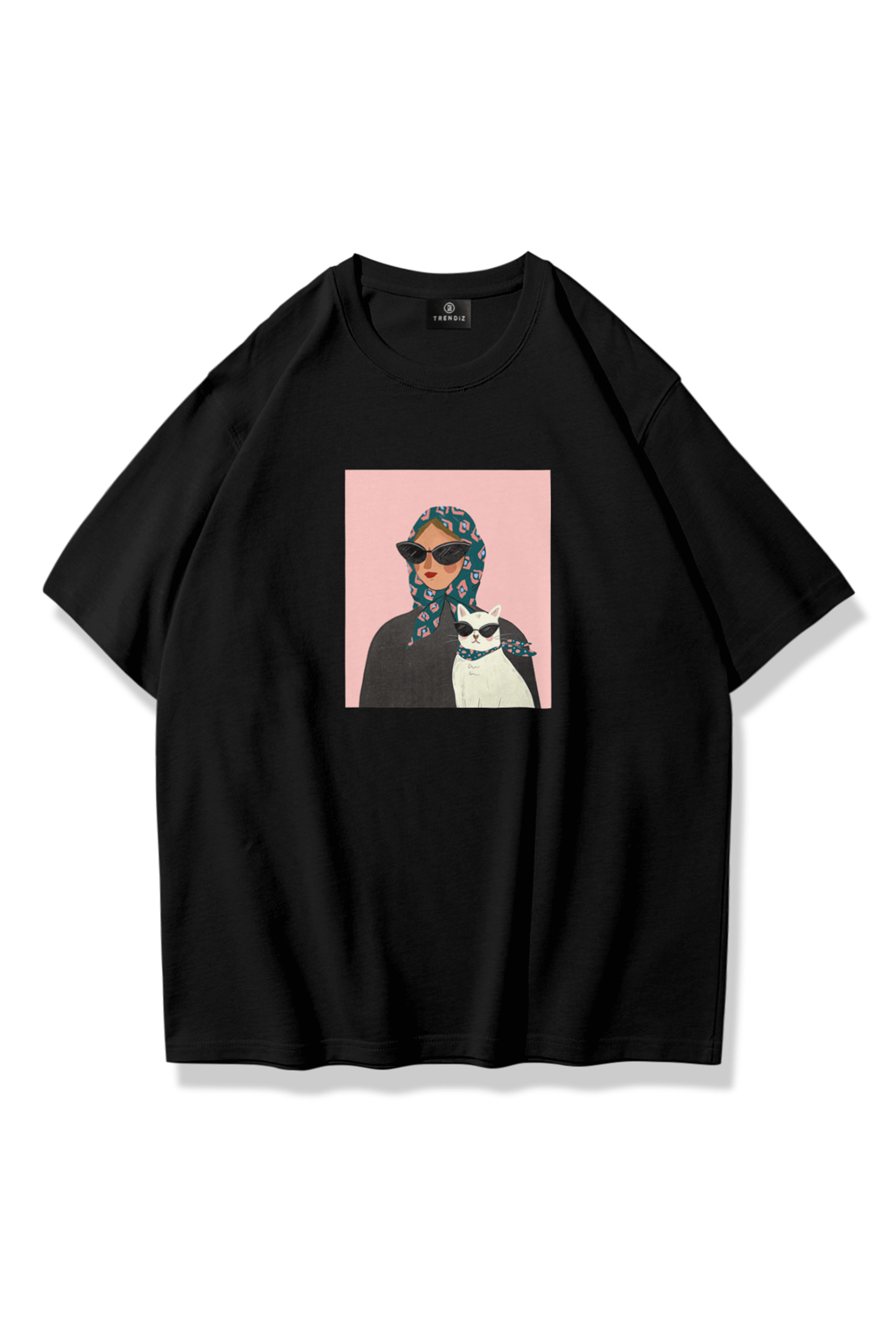 Kadın Cat Lady Tshirt Siyah