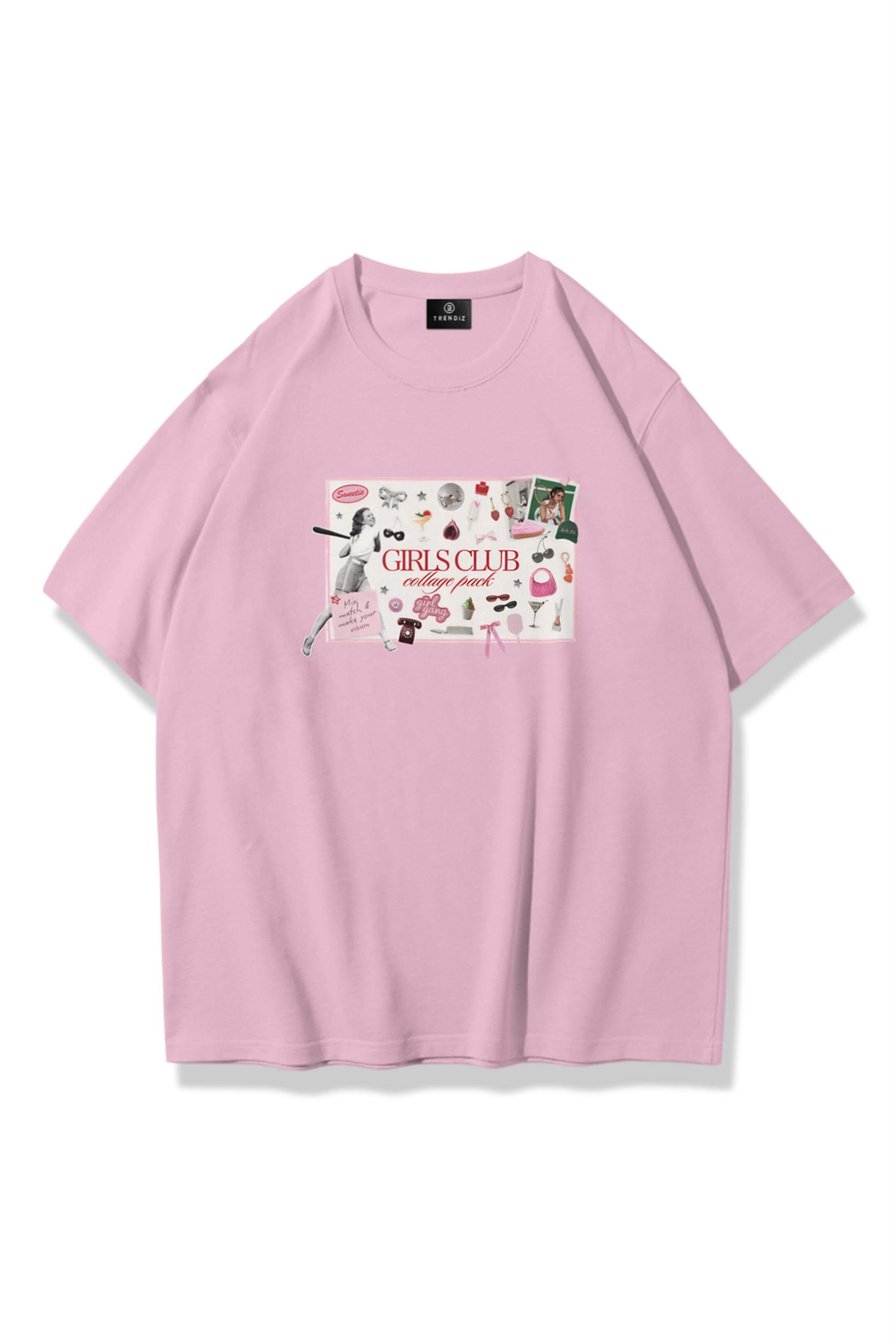 Kadın Girls Club Collage Tshirt Pembe