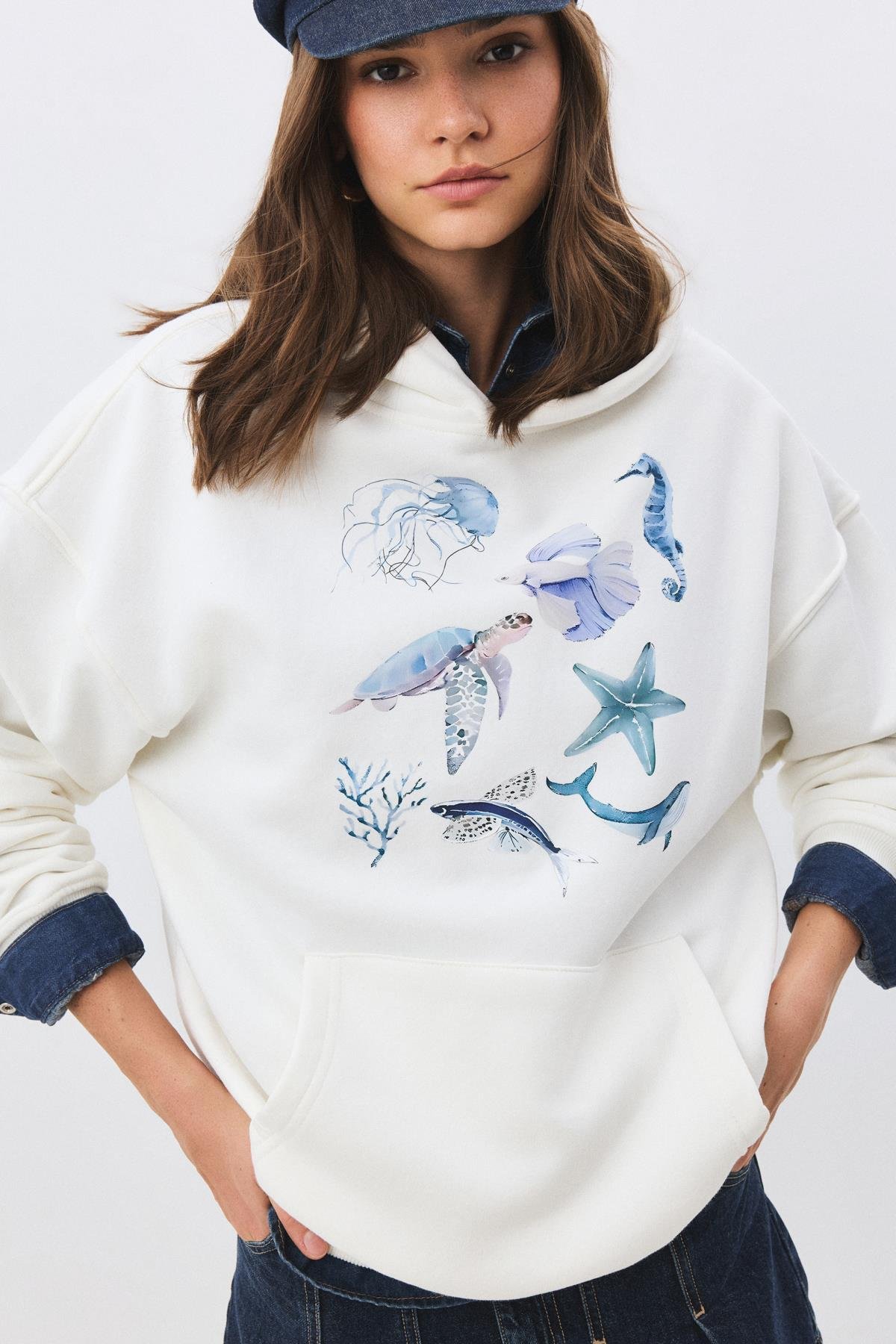 Kadın Sea Elements Sweatshirt Beyaz