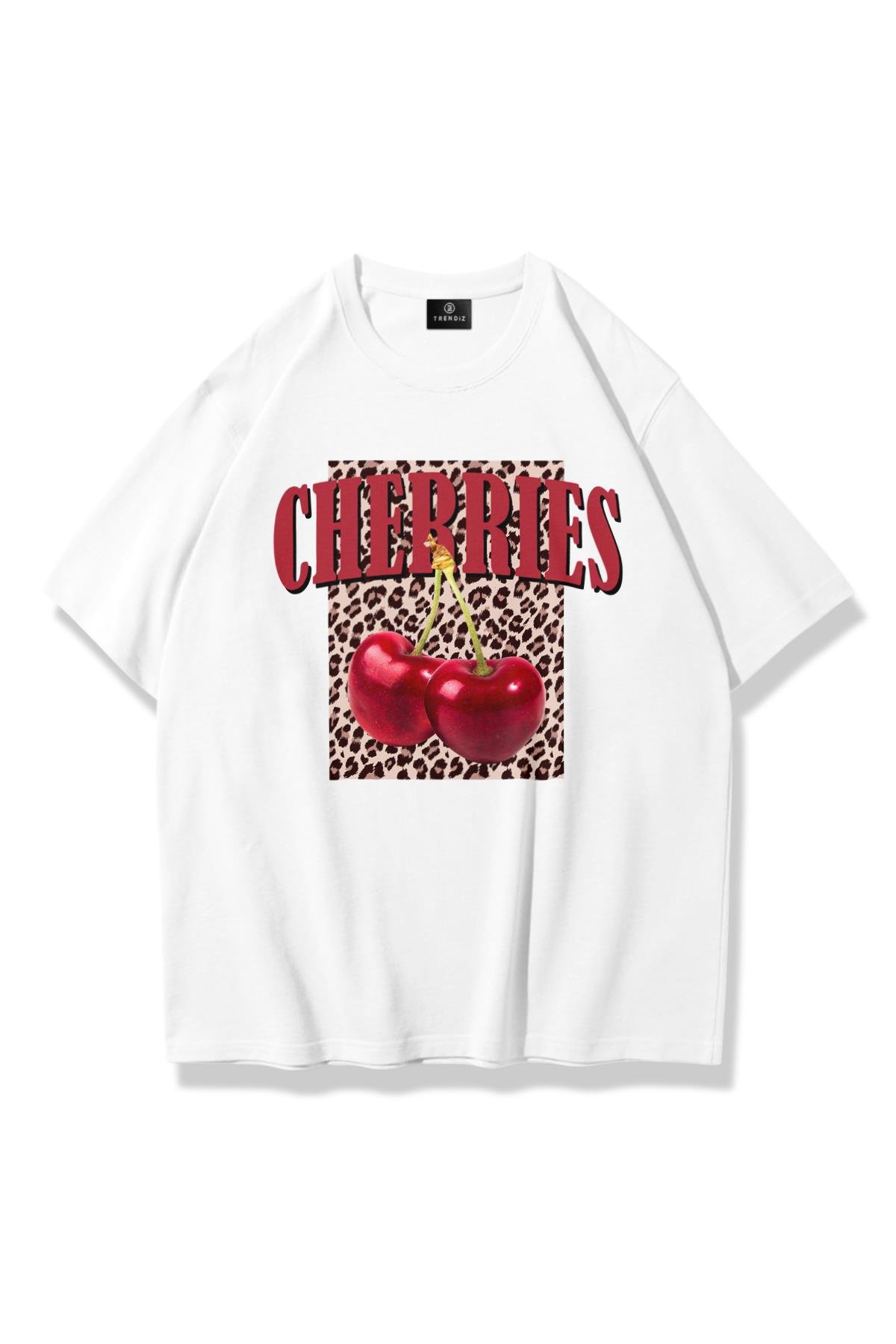 Kadın Cherries Leopar Tshirt Beyaz