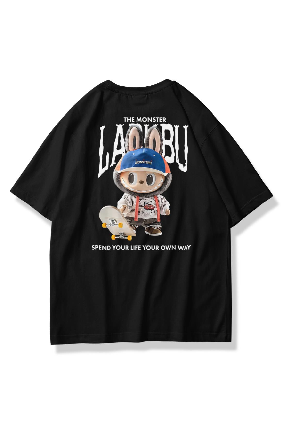 Unisex Labubu Skate Tshirt Siyah