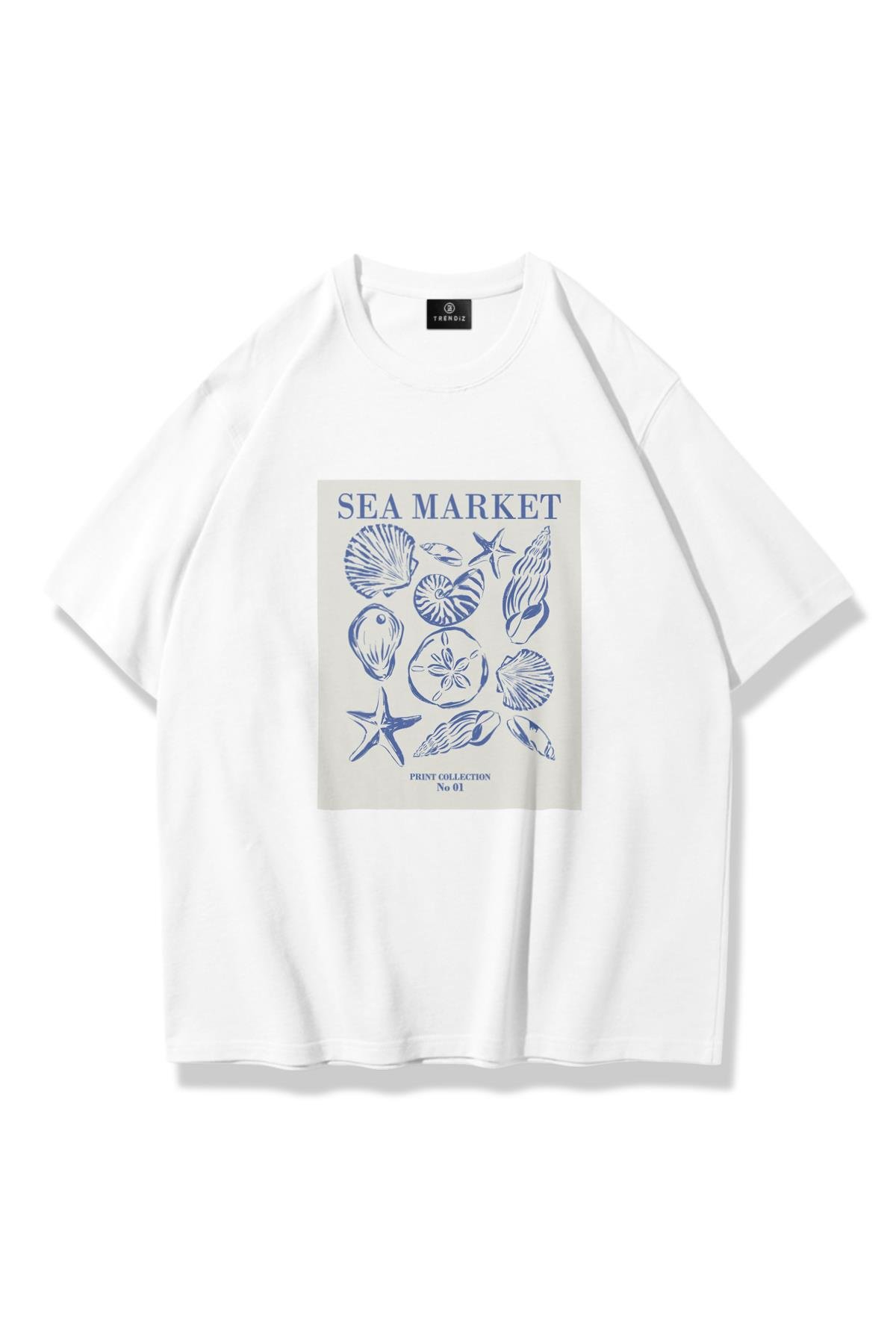 Unisex Sea Market Tshirt Beyaz