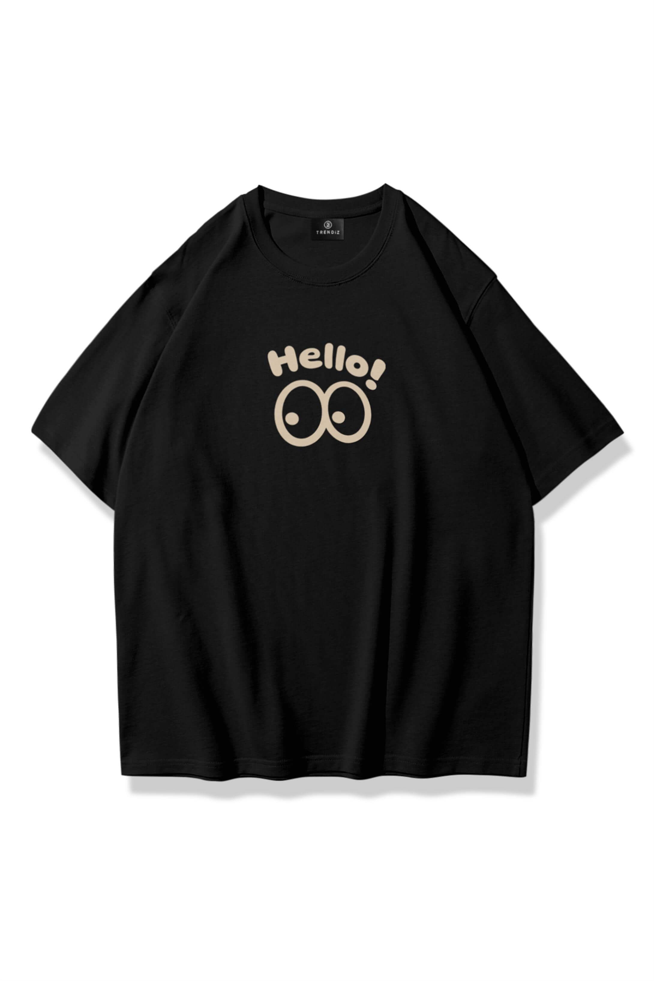 Unisex Hello Eyes Tshirt Siyah