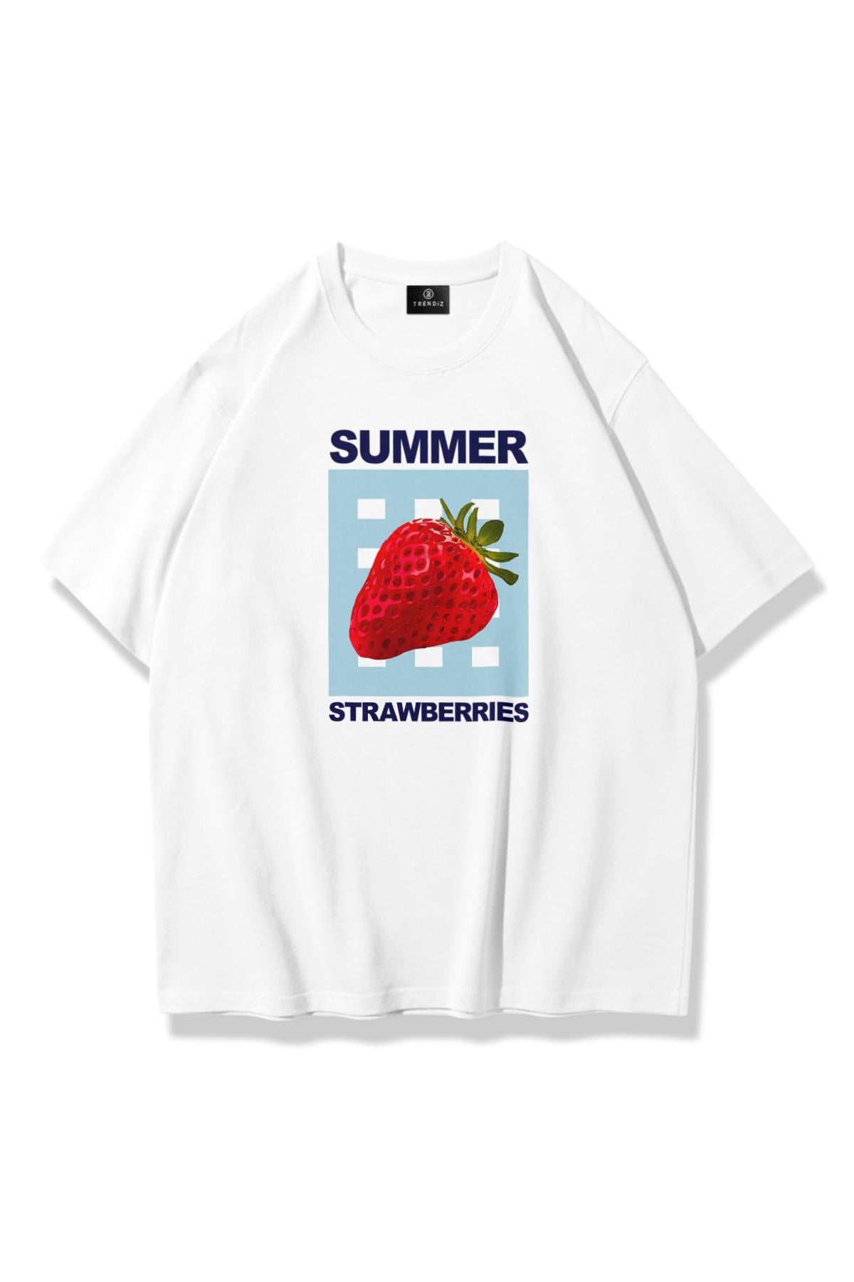 Kadın Summer Strawberries Tshirt Beyaz