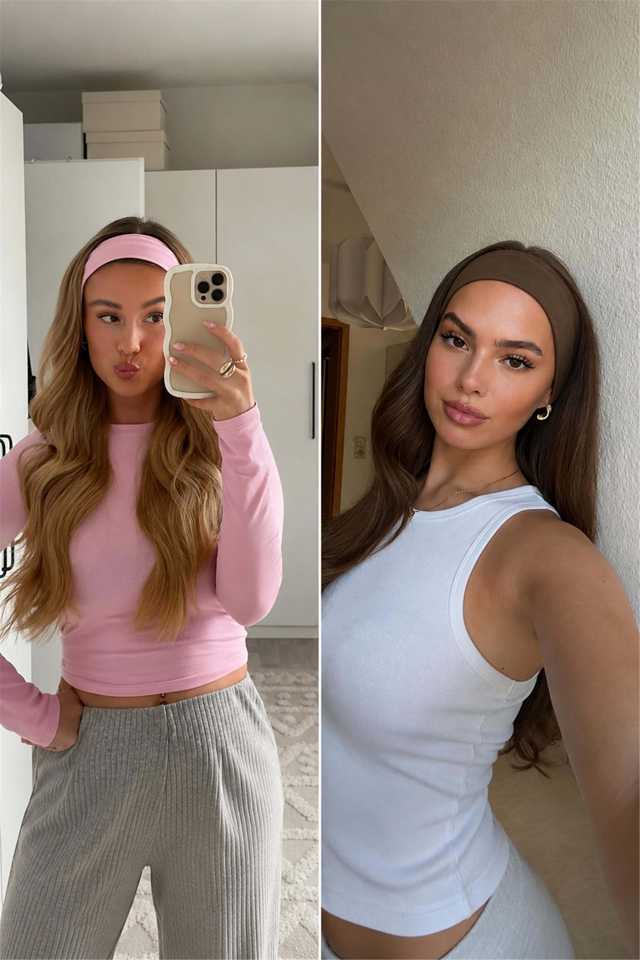 Kadın 2'li Pamuklu Esnek Bandana Seti Pembe Kahverengi