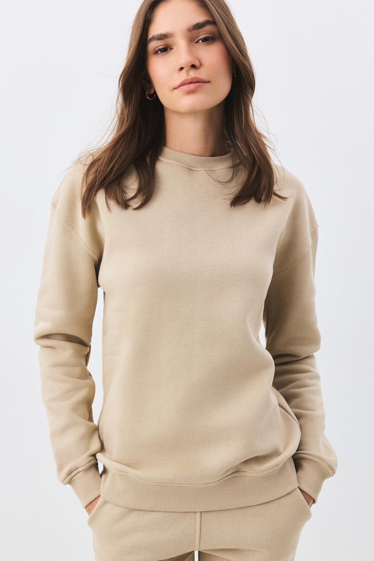 Kadın Premium Bisiklet Yaka Sweatshirt Taş 2031