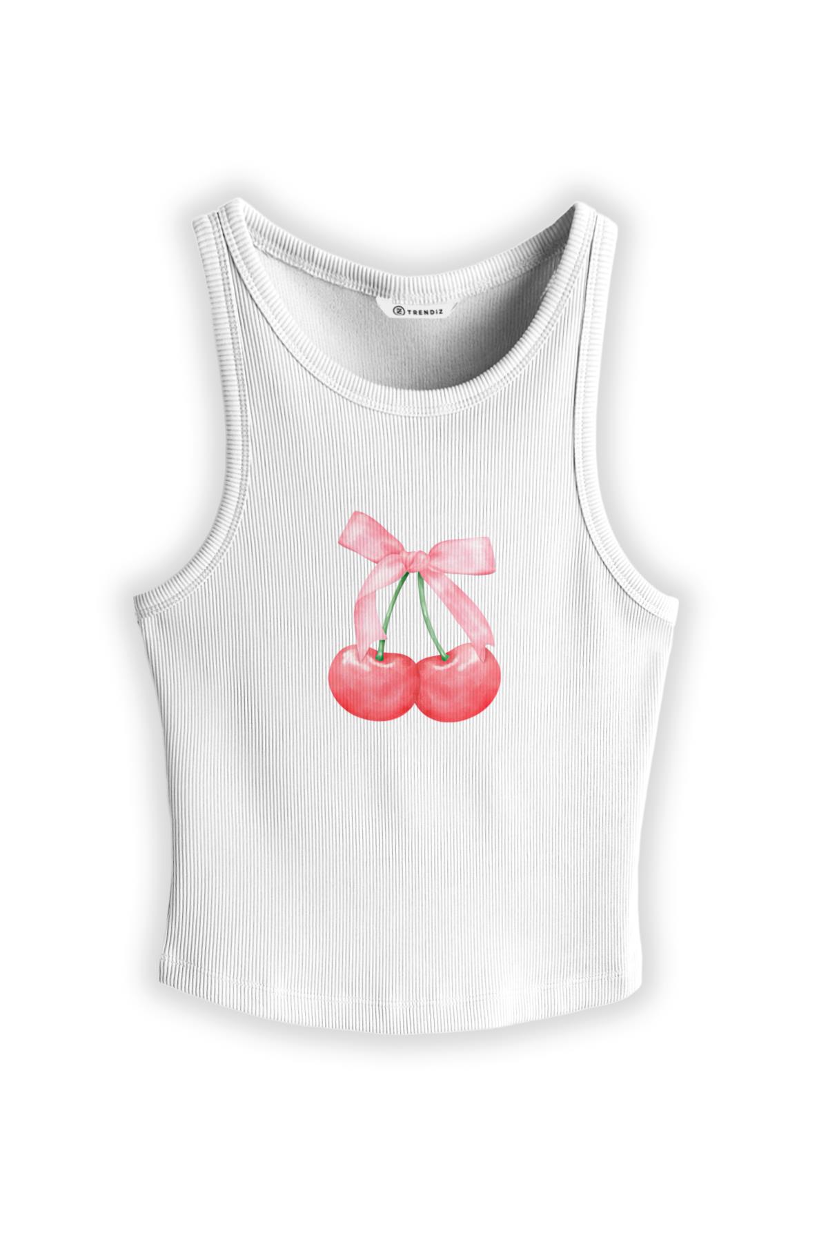 Kadın Cherry Ribbon Askılı Atlet Beyaz 9013