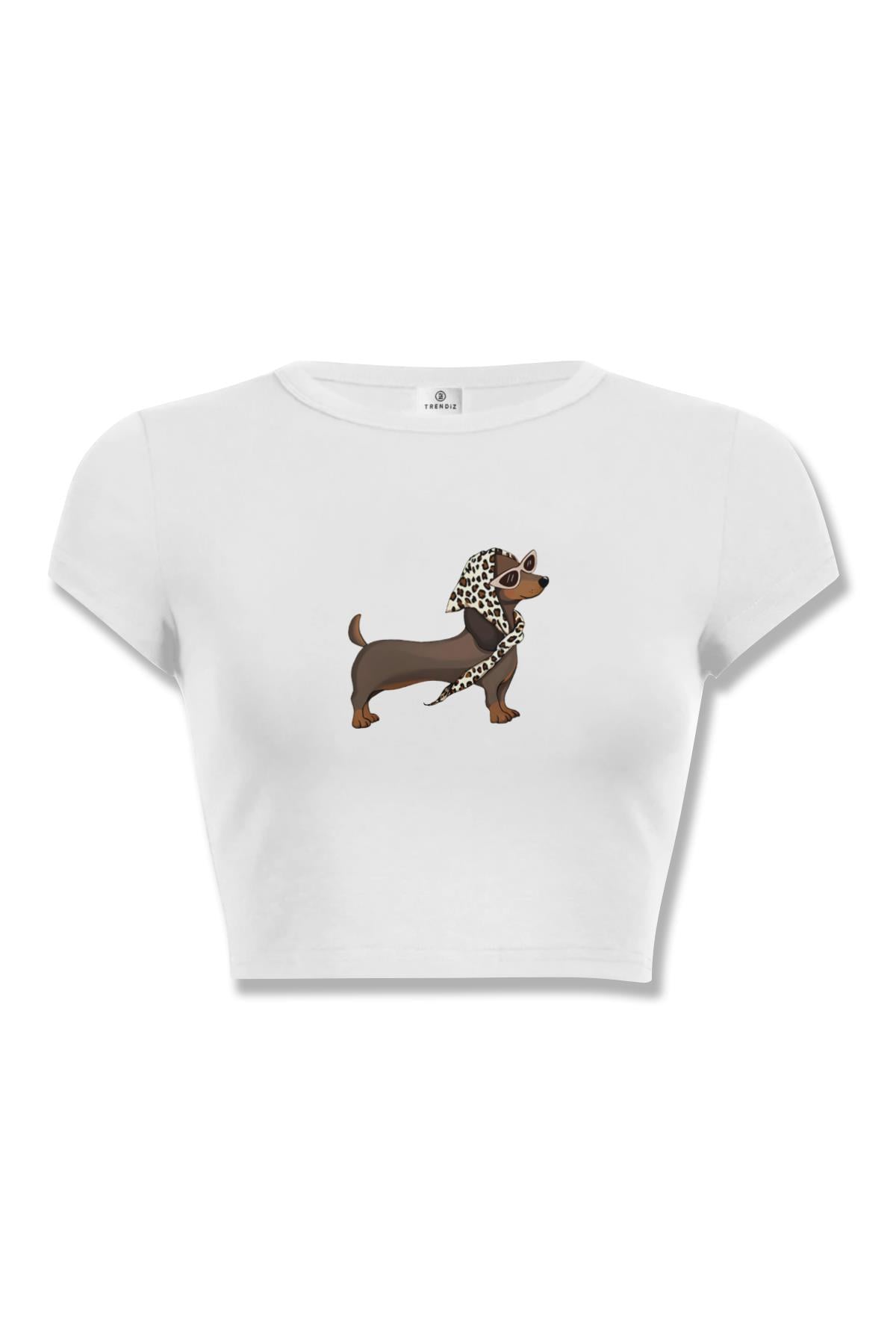 Kadın Köpek Leopar Crop Beyaz