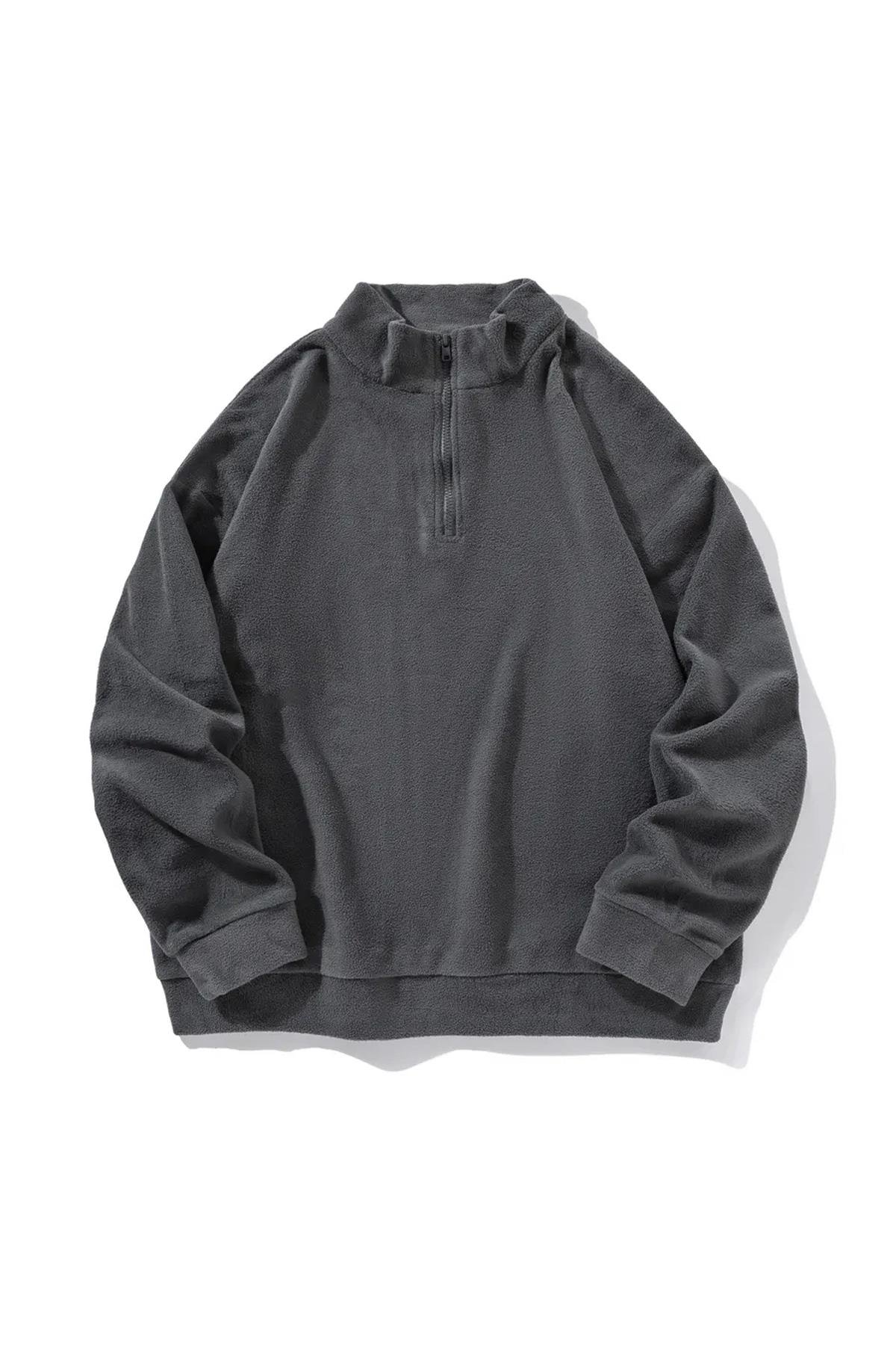 Unisex Polar Dik Yaka Sweatshirt Antrasit 2051