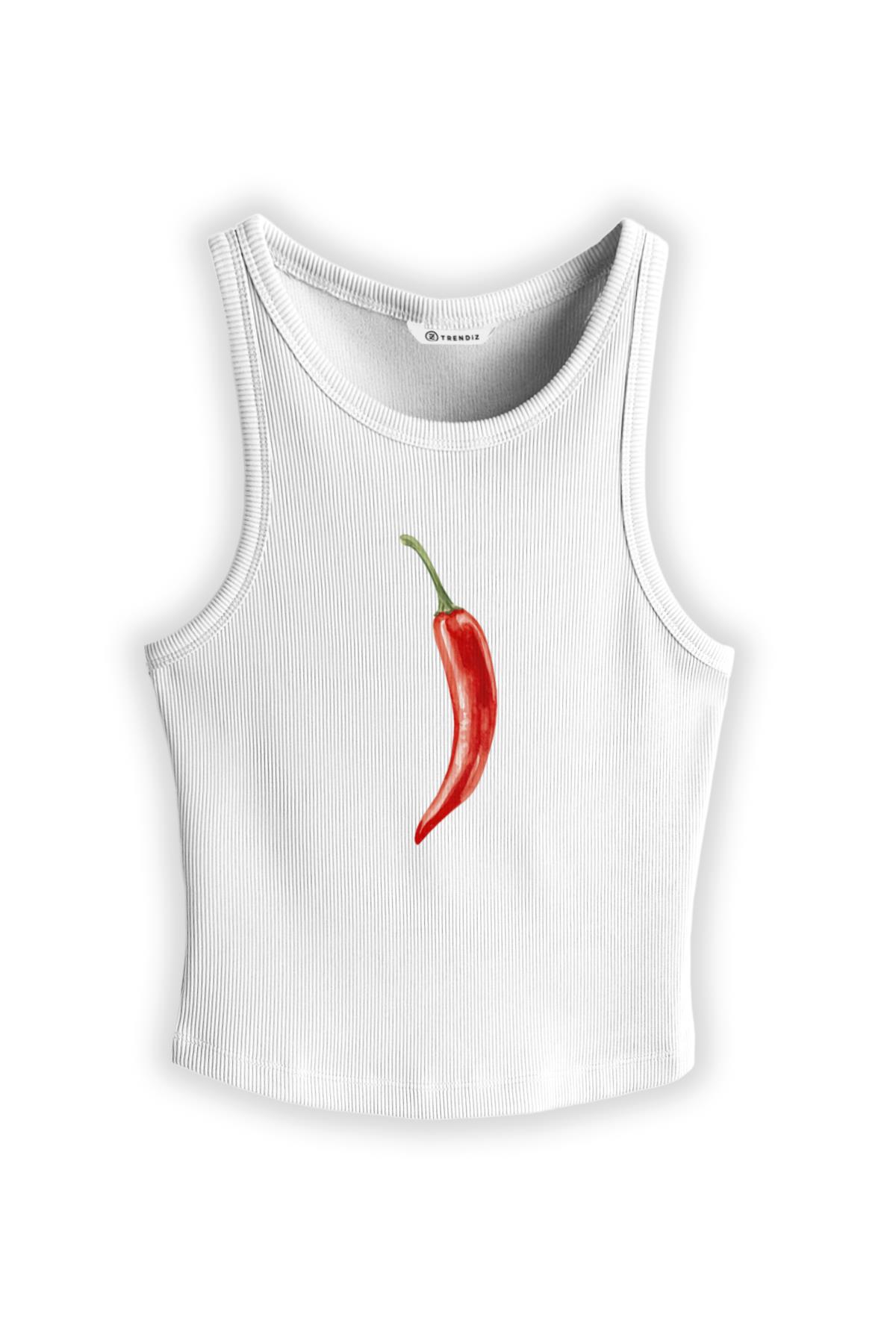 Kadın Chili Pepper Askılı Atlet Beyaz 9013