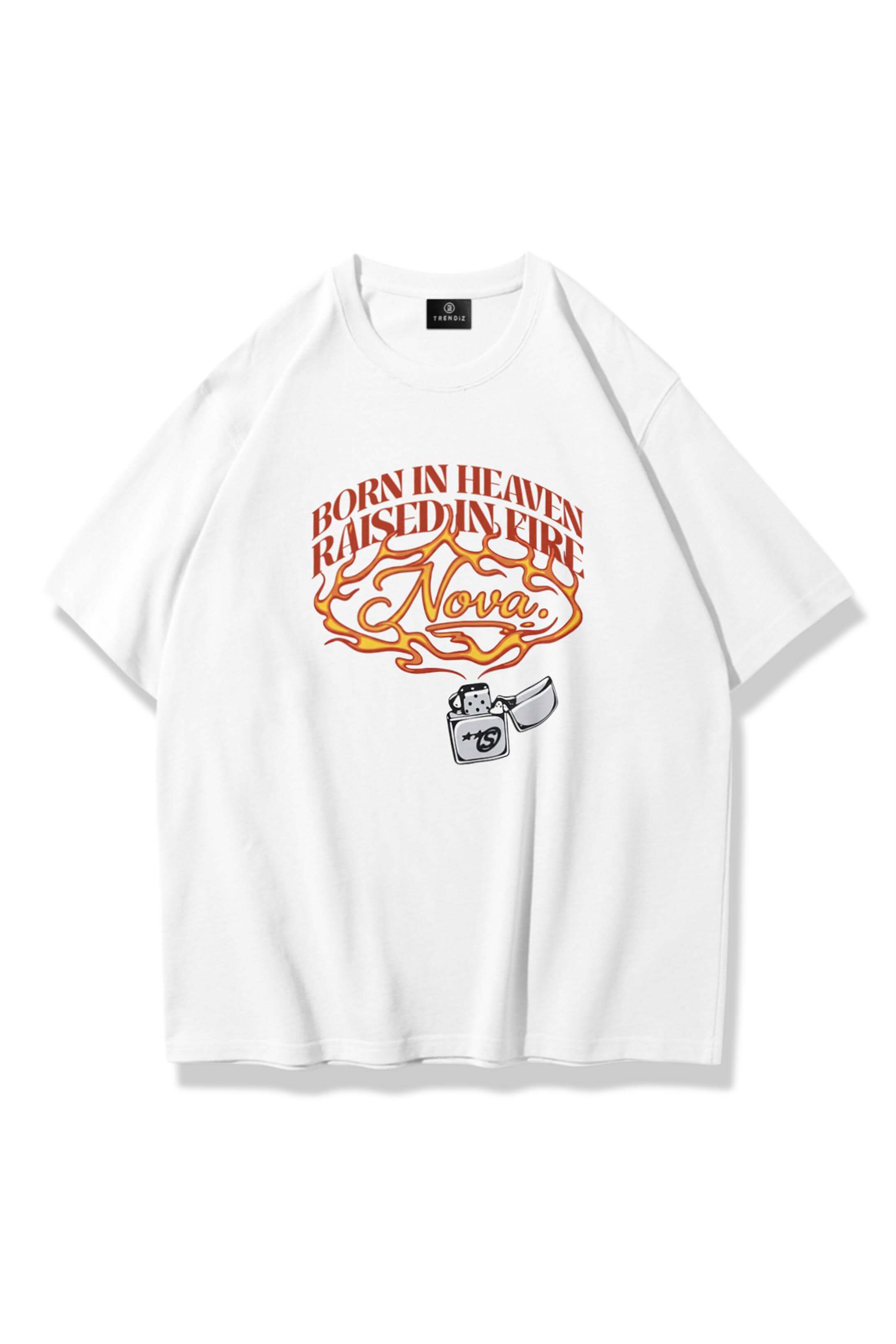 Unisex Born in Heaven Tshirt Beyaz