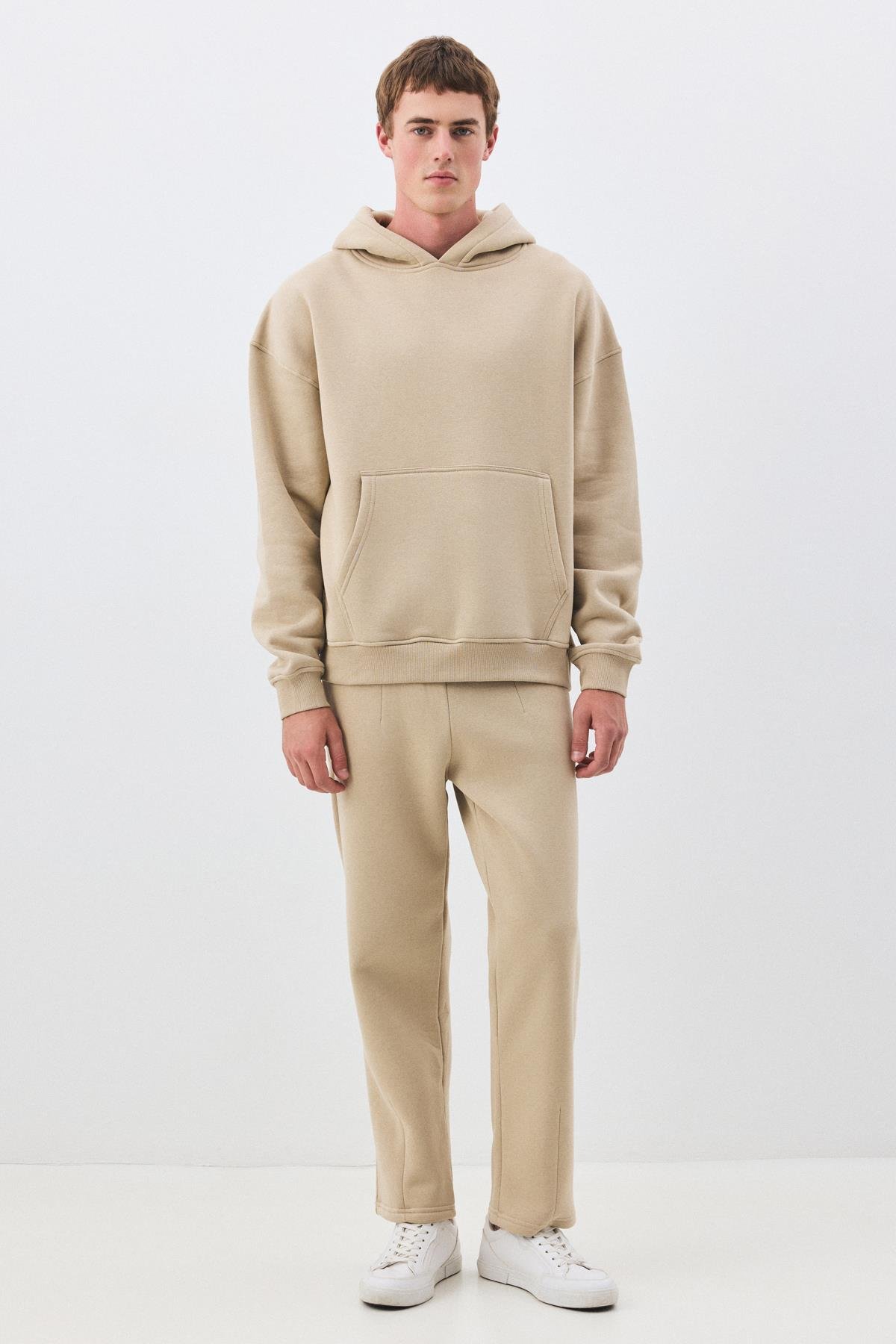 Erkek Premium Kapşonlu Cep Detaylı Eşofman Takımı Taş 2033