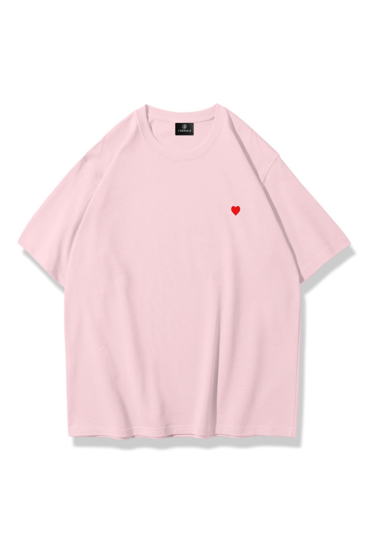 Kadın Minik Kalp Tshirt Pembe