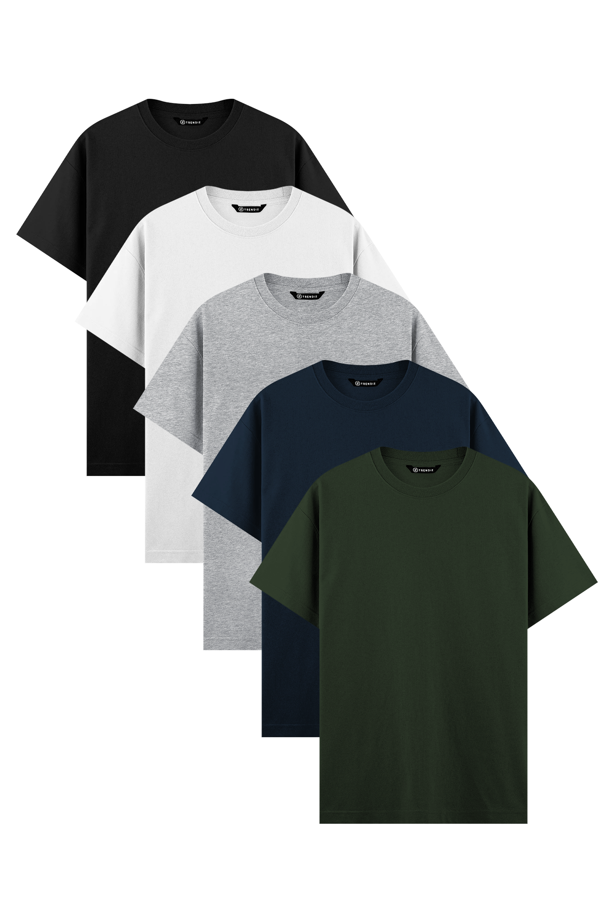 Erkek %100 Pamuk Basic Tshirt 5 li Paket Siyah Beyaz Grimelanj Navy Haki  2091