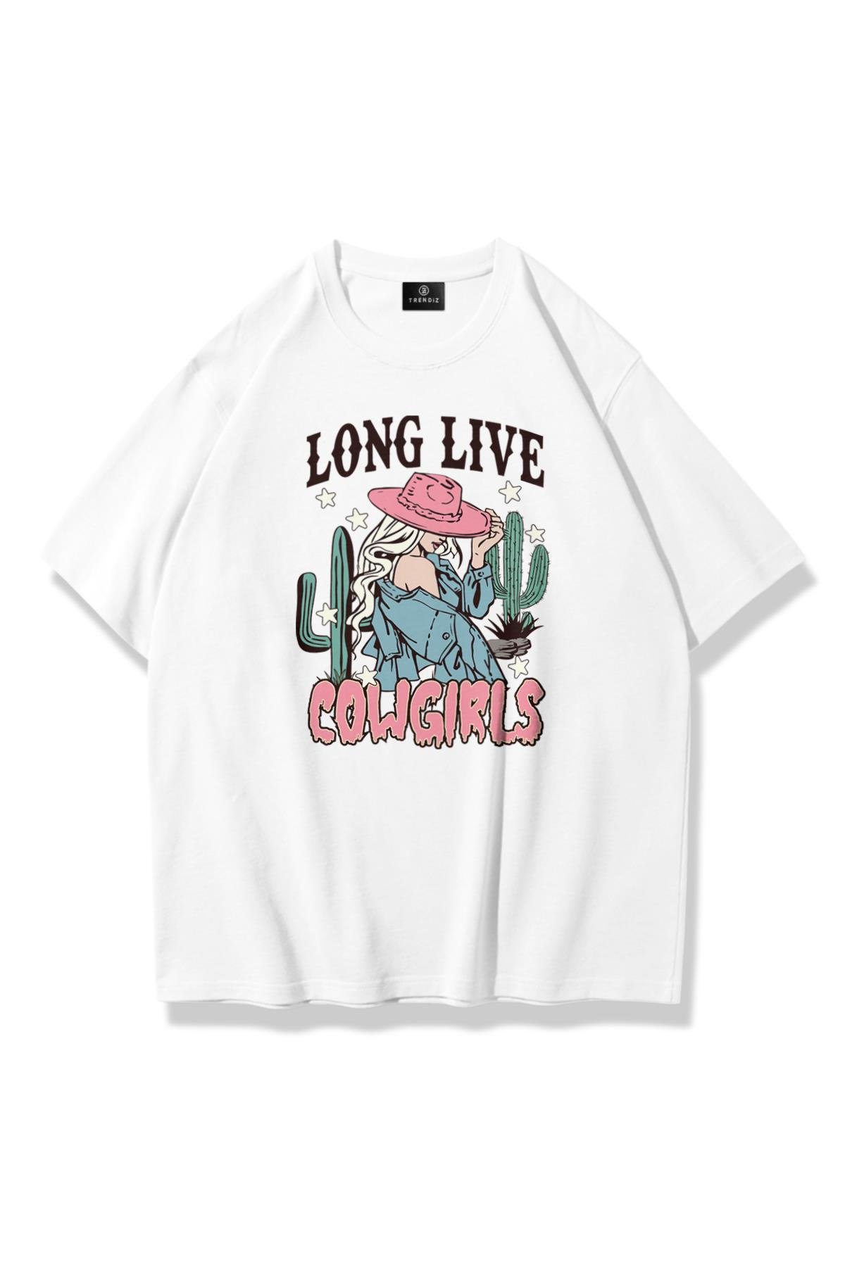 Unisex Long Live Cowgirls Tshirt Beyaz