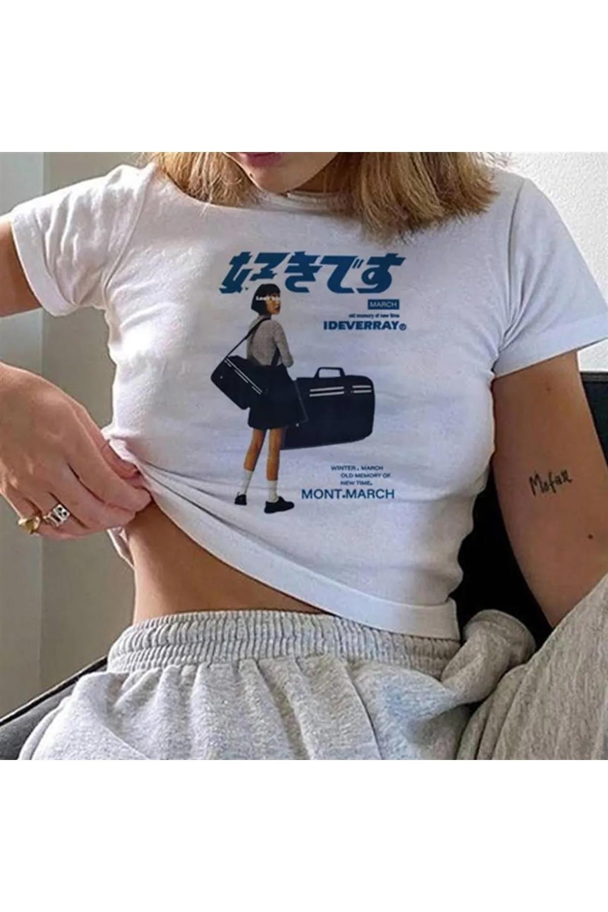 Kadın Harajuku Girl Crop Beyaz