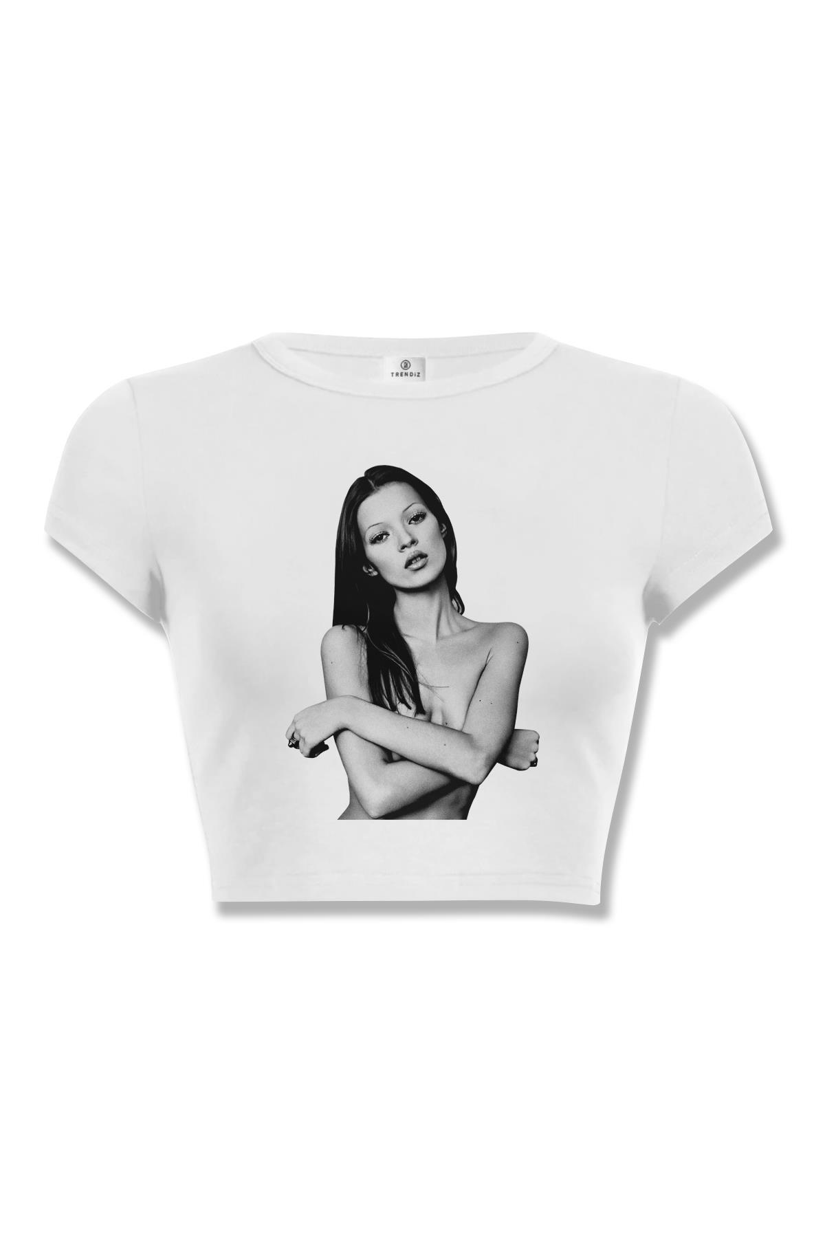 Kadın Kate Moss Body Crop Beyaz