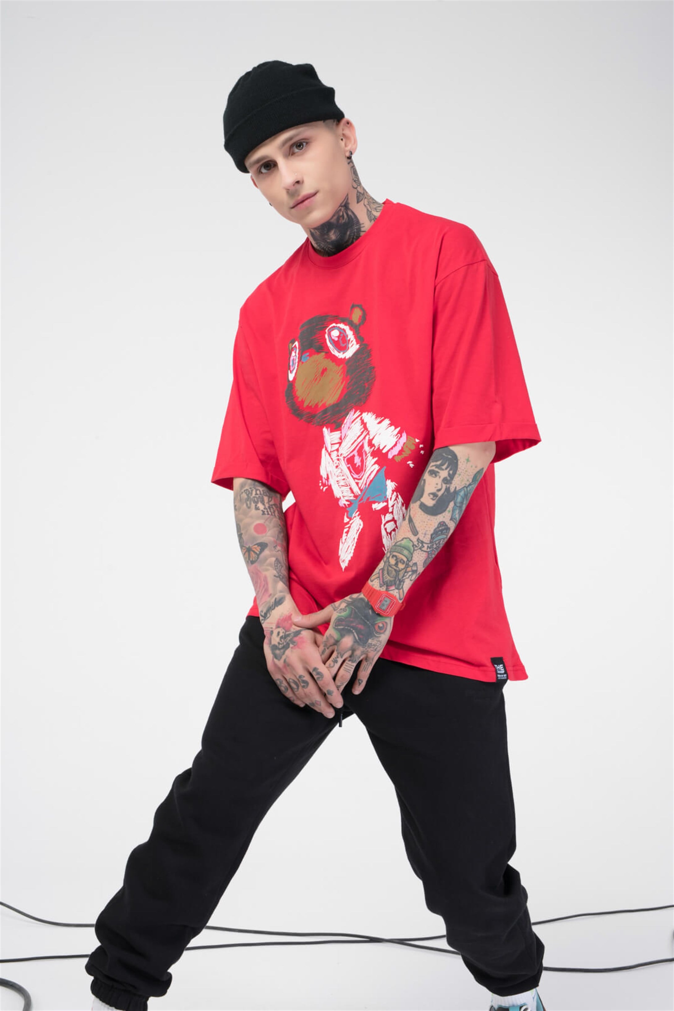 The Champ Paint Bear Unisex Tshirt Kırmızı