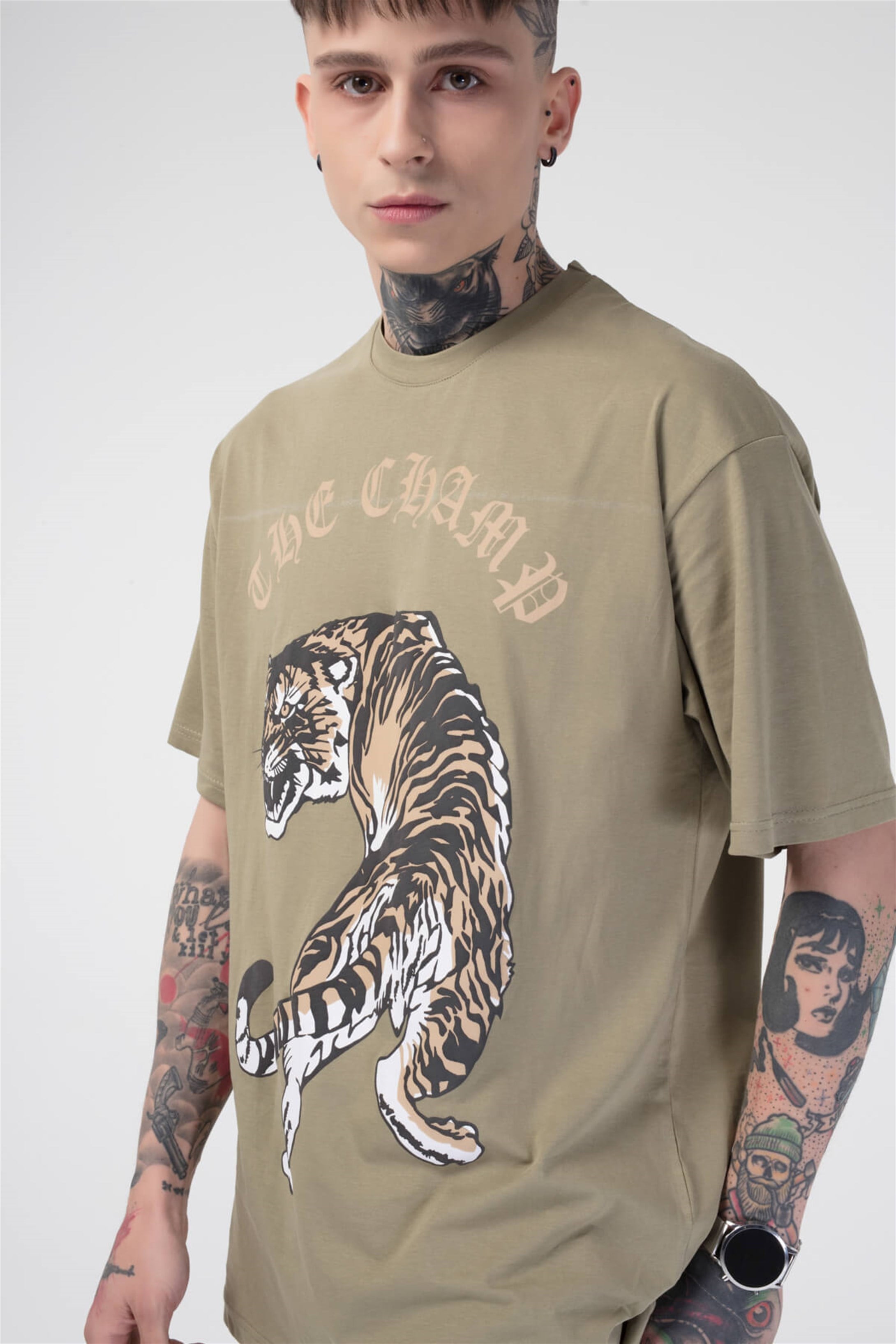 The Champ Tiger Unisex Tshirt Haki