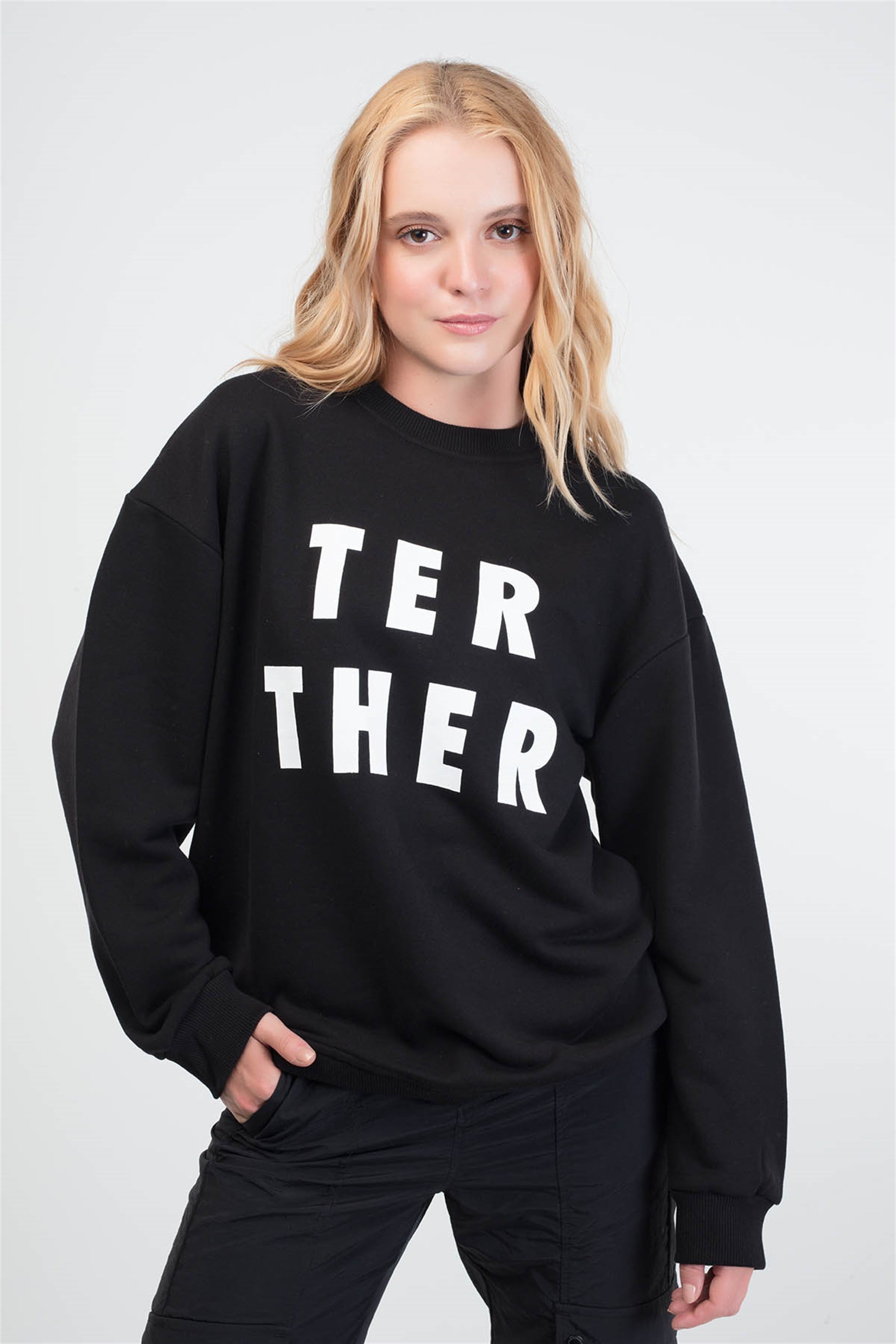 Trendiz Better Together Couple Kadın Yuvarlak Yaka Sweatshirt Siyah 121115
