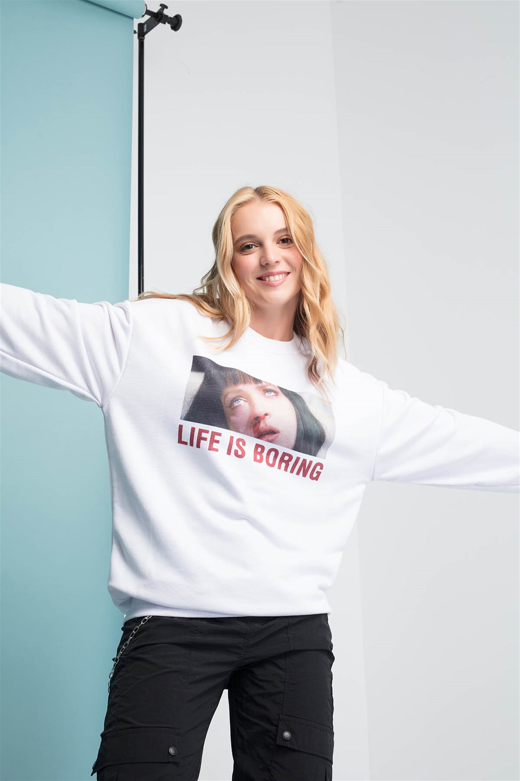 Trendiz Borring Yuvarlak Yaka Sweatshirt Beyaz 111128