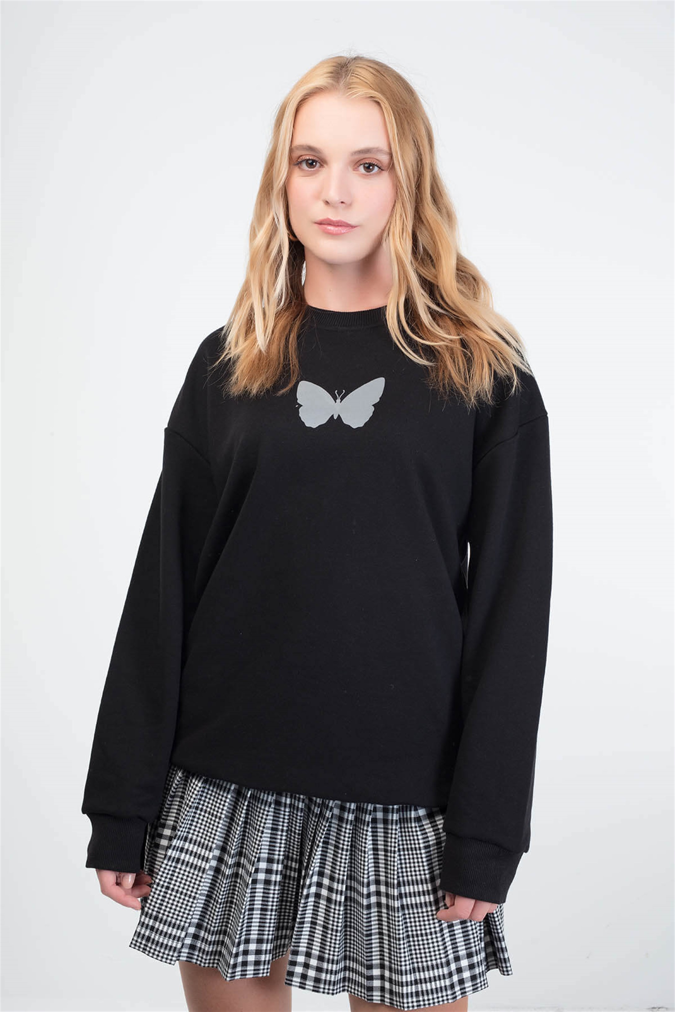Trendiz Butterfly Unisex Yuvarlak Yaka Sweatshirt Siyah 111173
