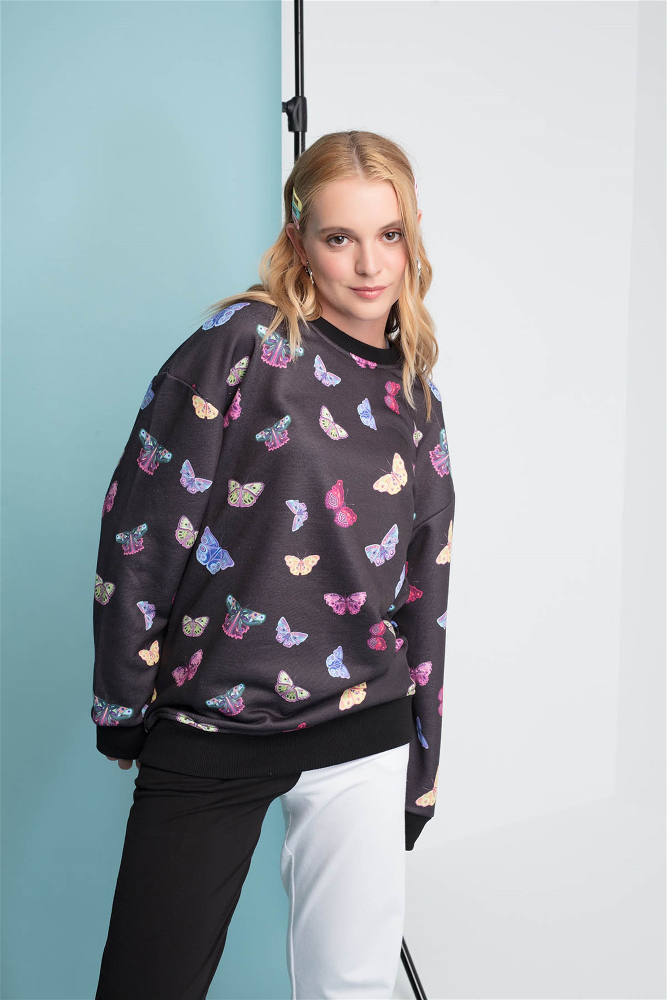 Trendiz Butterfly Unisex Yuvarlak Yaka Sweatshirt Siyah 131102