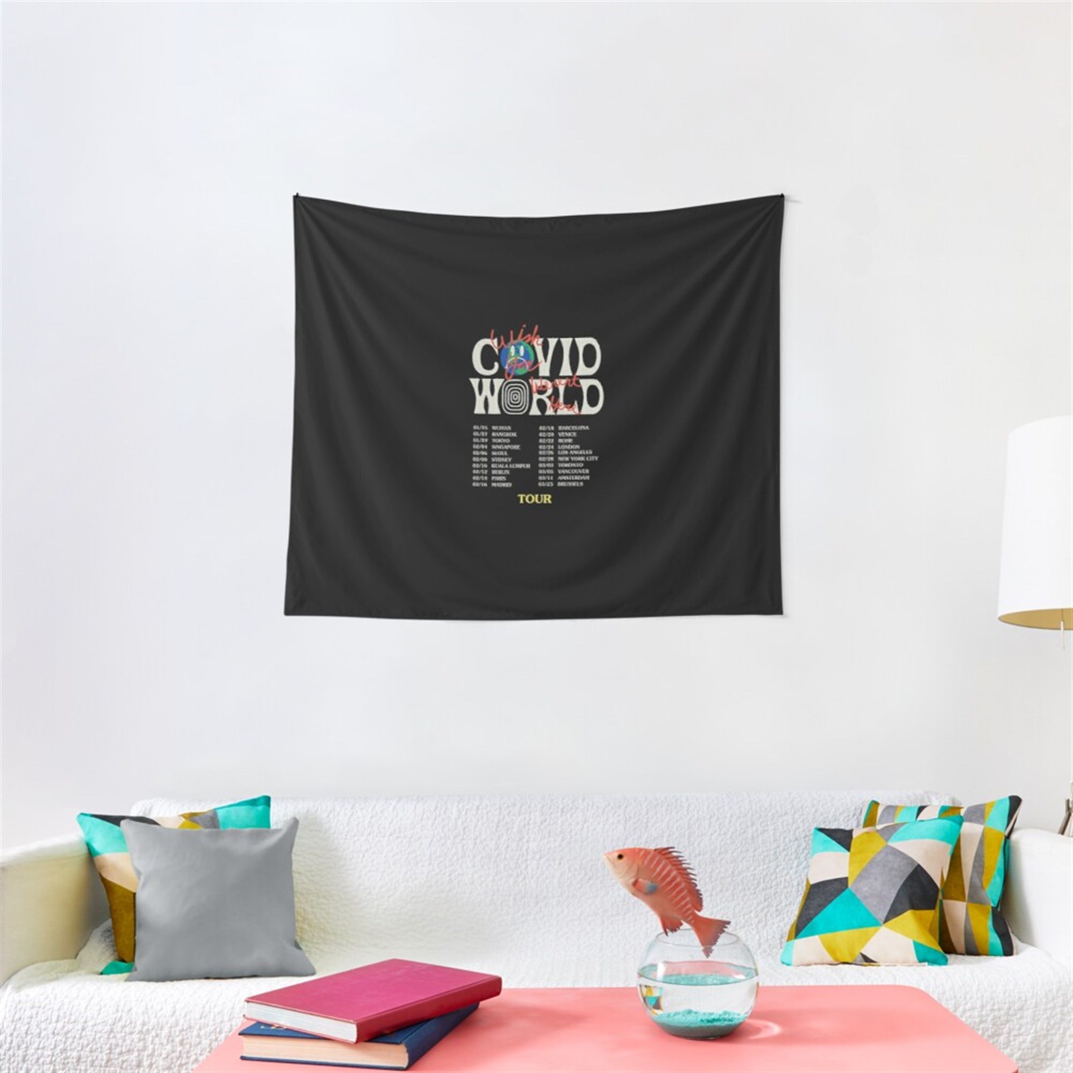 Trendiz Covid World Siyah Duvar Halısı 75x75 W10008