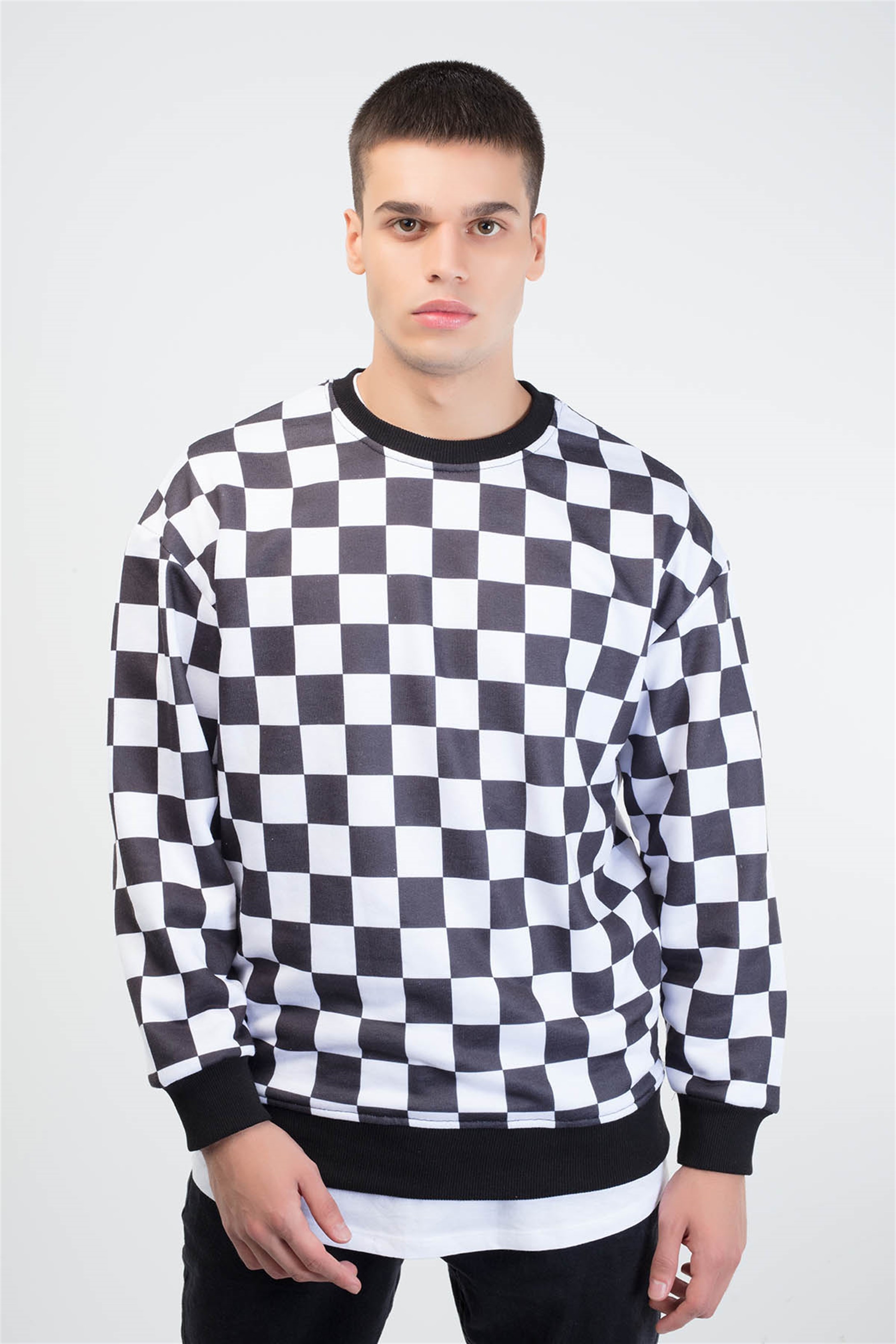 Trendiz Dama Erkek Yuvarlak Yaka Sweatshirt Siyah 131101