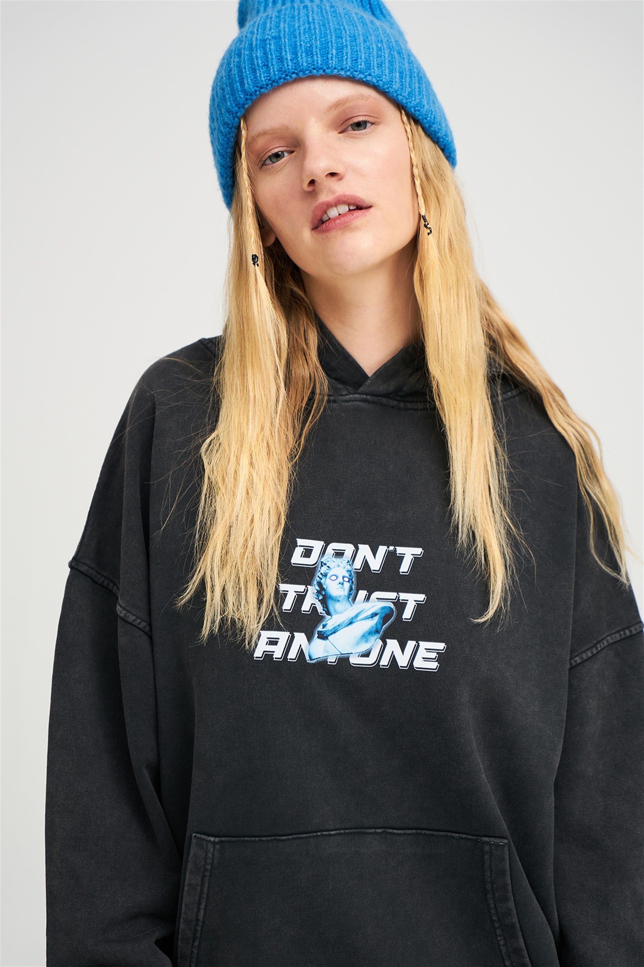 Trendiz Exclusive Don't Trust Anyone Yıkamalı Sweatshirt Antrasit
