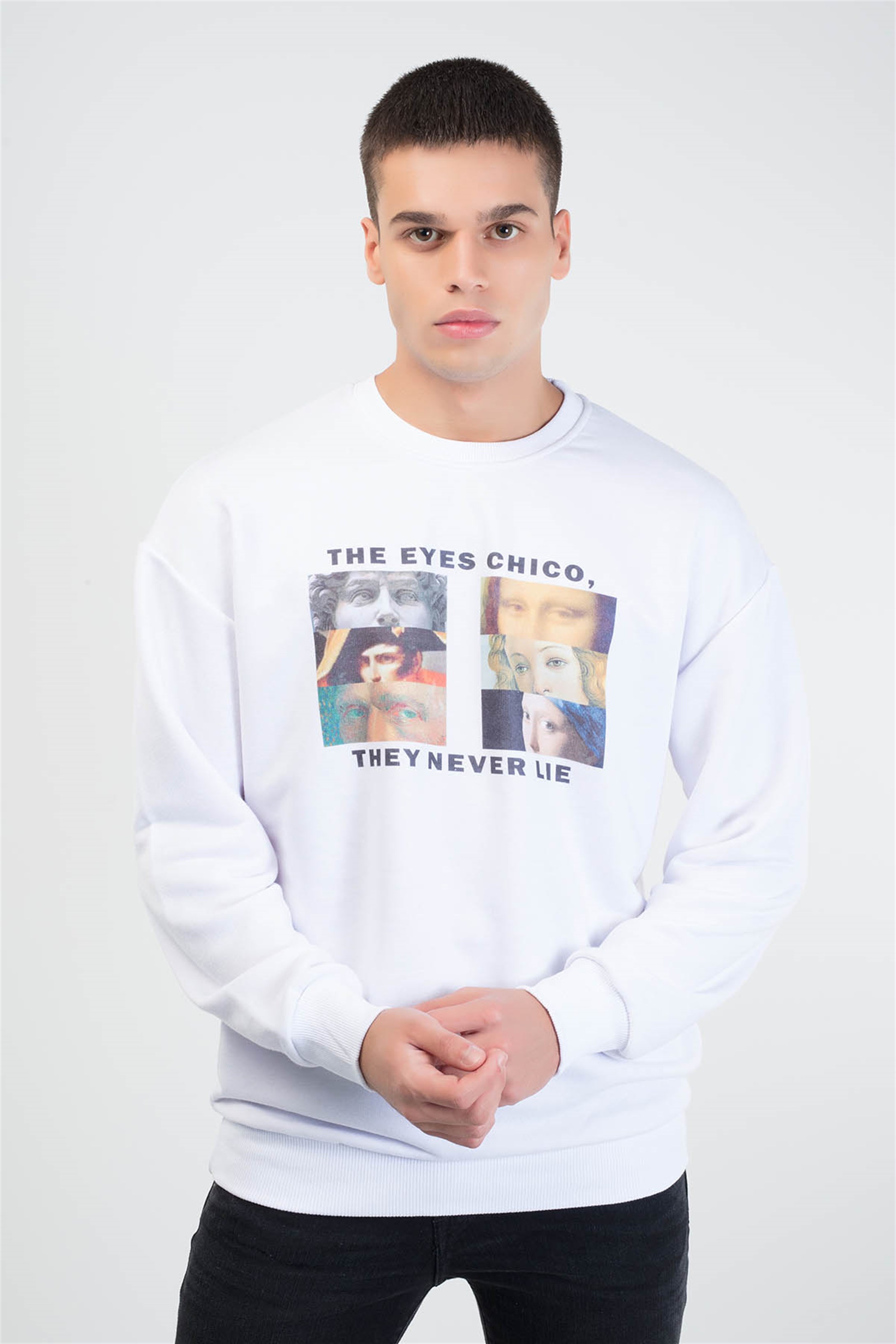 Trendiz Eyes Co Yuvarlak Yaka Sweatshirt Beyaz 111105